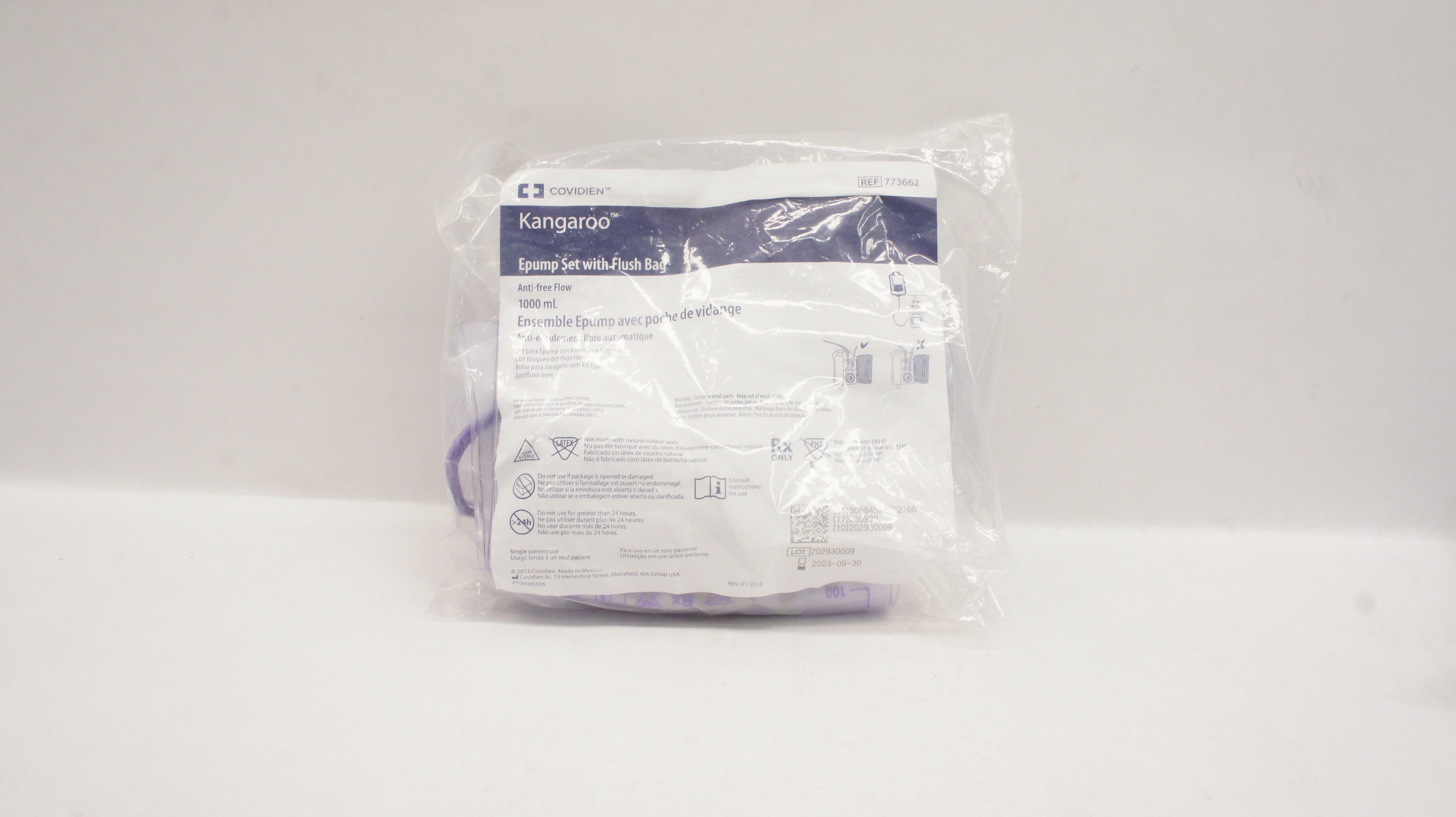 Covidien 773662 Kangaroo Epump Set with Flush Bag Anti-Free Flow 1000mL Case of 30