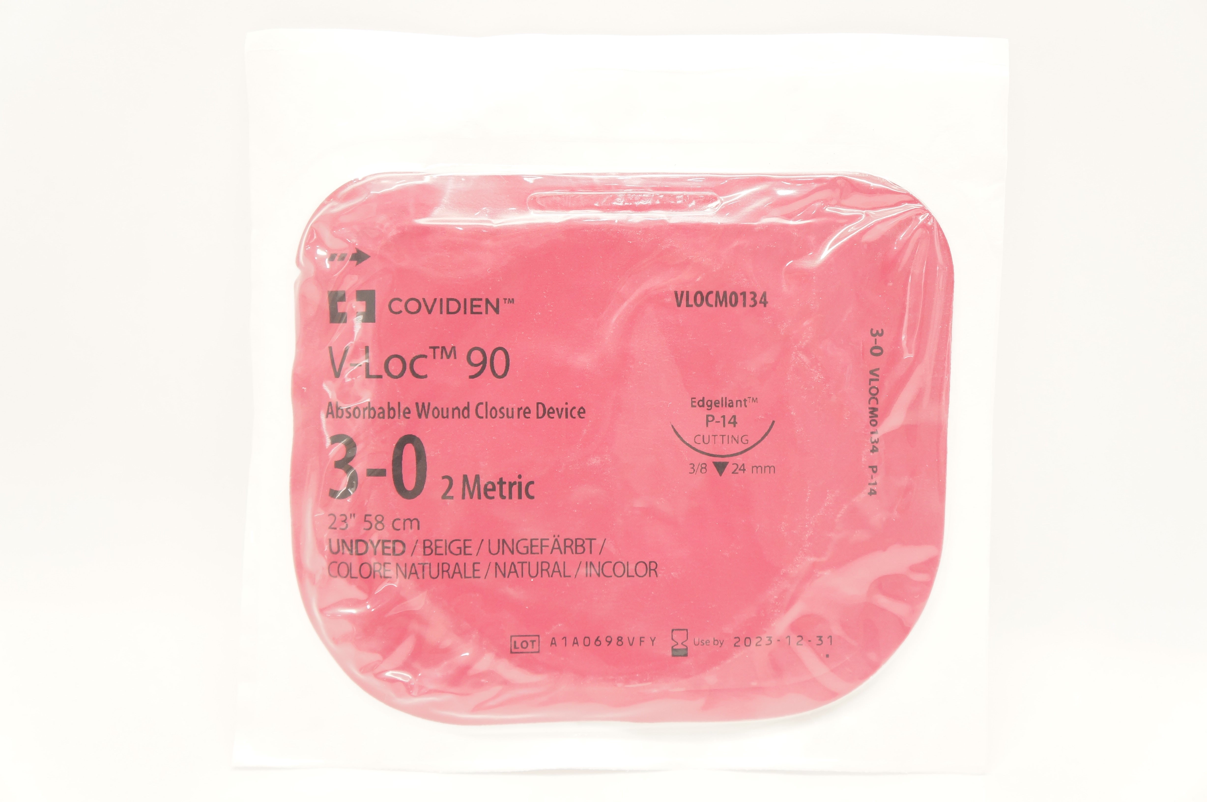 Covidien VLOCM0134 3-0 V-Loc 90 Edgellant P-14 Cutting 3/8 24mm, 23inch