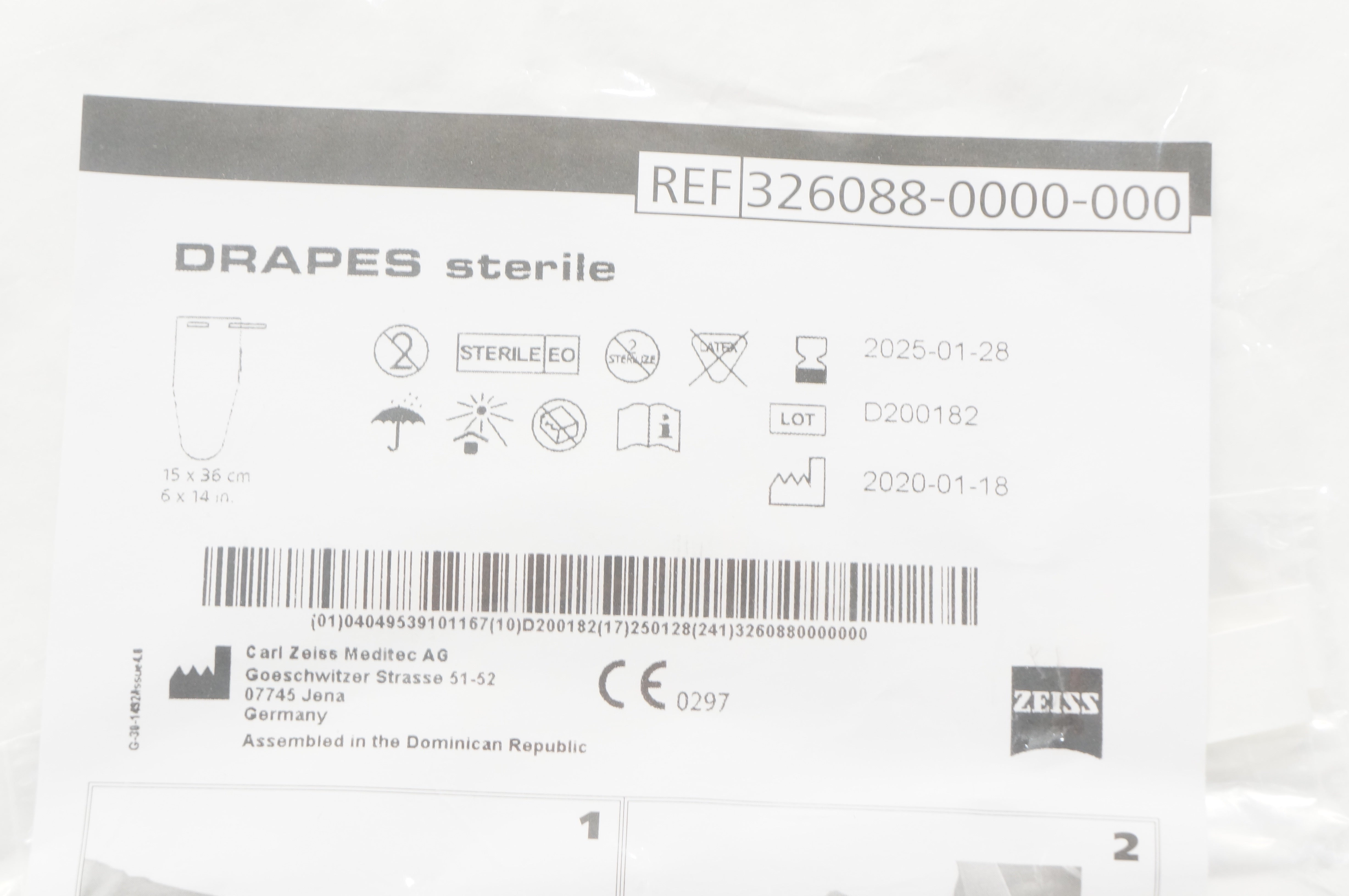 Carl Zeiss Meditec 326088-0000-000 Drapes Sterile 6inch x 14inch