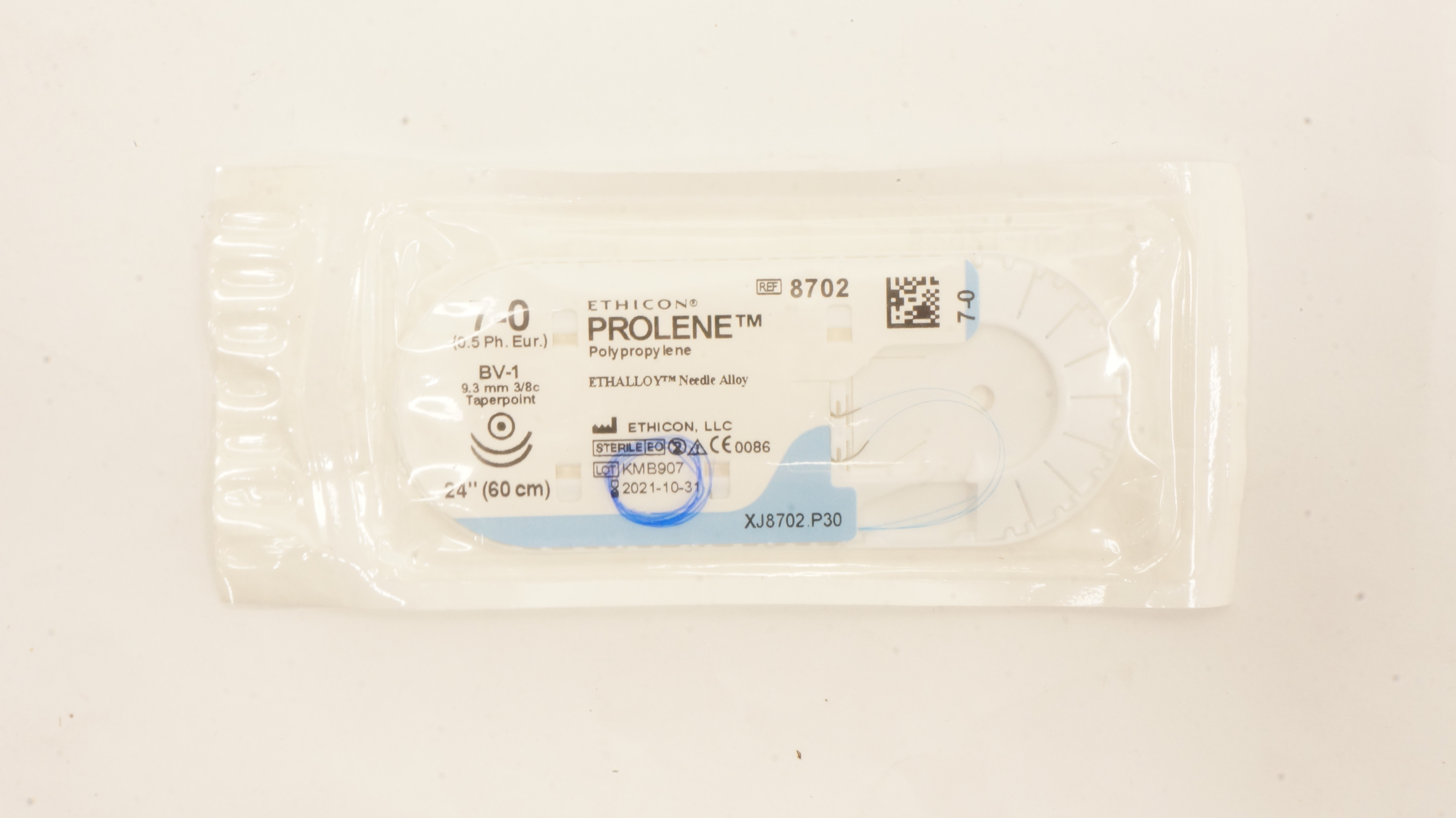 Ethicon 8702 7-0 PROLENE Stre BV-1, 9.3mm 3/8c Taperpoint, 24 inch (x)