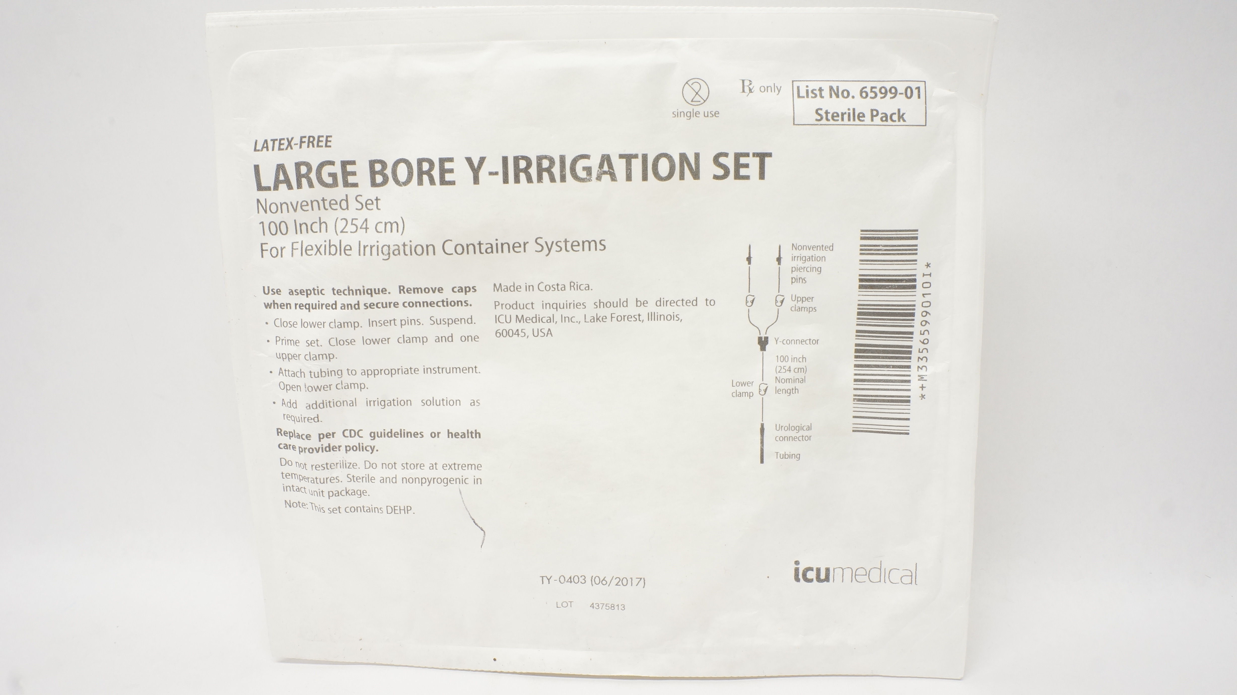 ICU Medical 6599-01 Large Bore Y- Irrigation Set Nonvented 100inch
