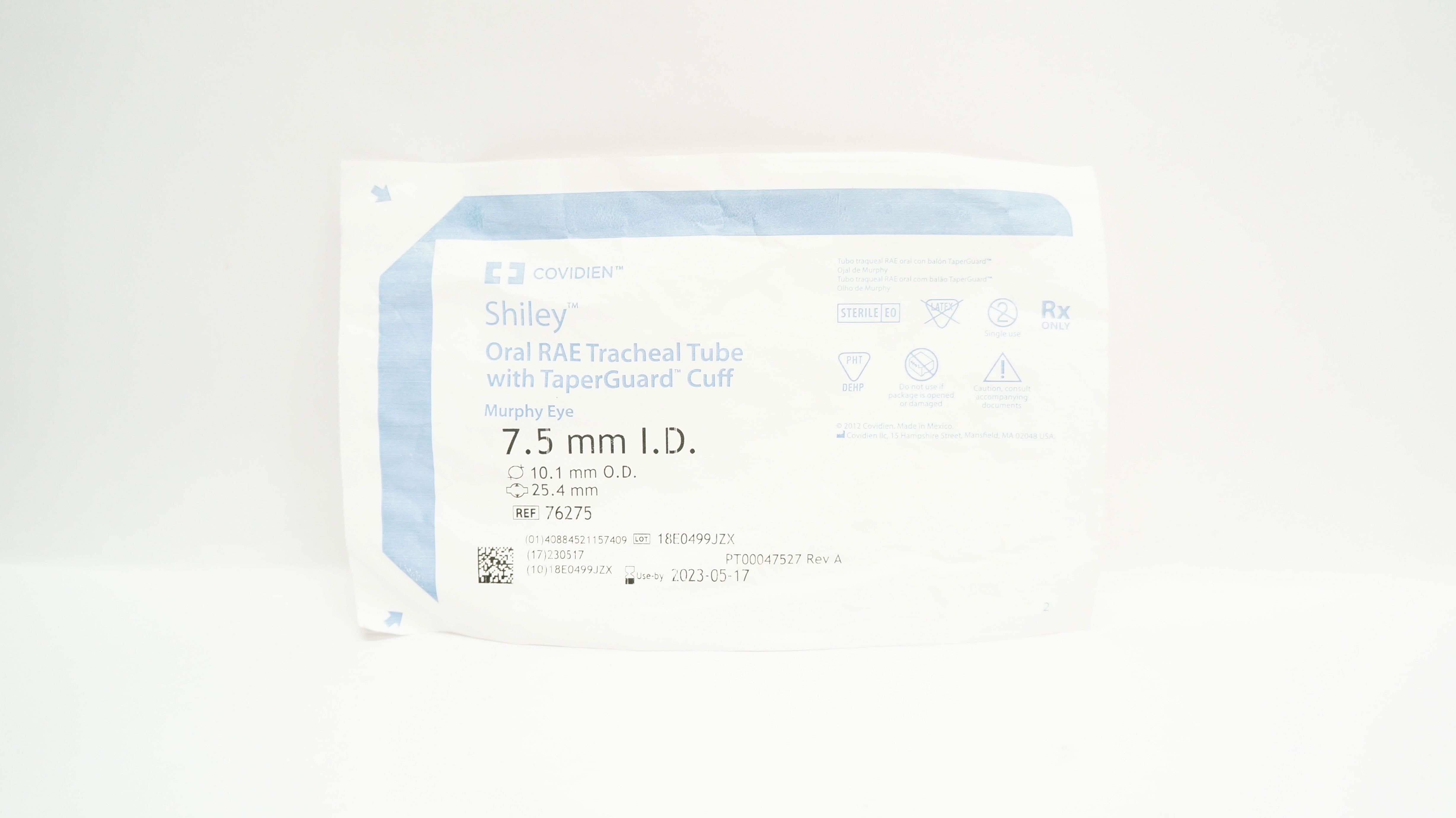 Covidien 76275 Shiley Oral RAE Tracheal Tube 7.5mm ID, 10.1mm OD (x)
