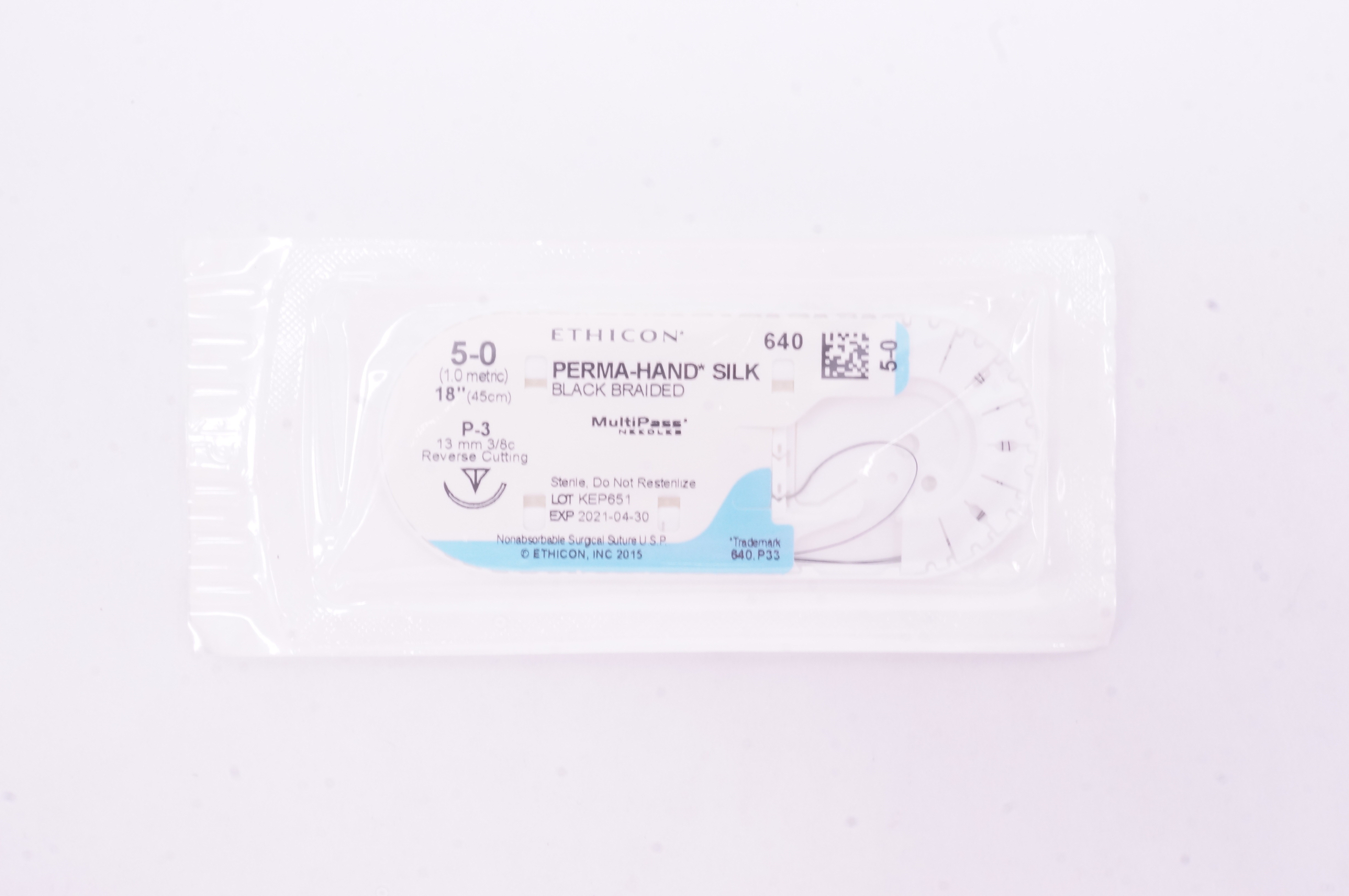 Ethicon 640 5-0 Perma-Hand Silk Stre P-3 13mm 3/8c Reverse Cutting,18 inch (x)