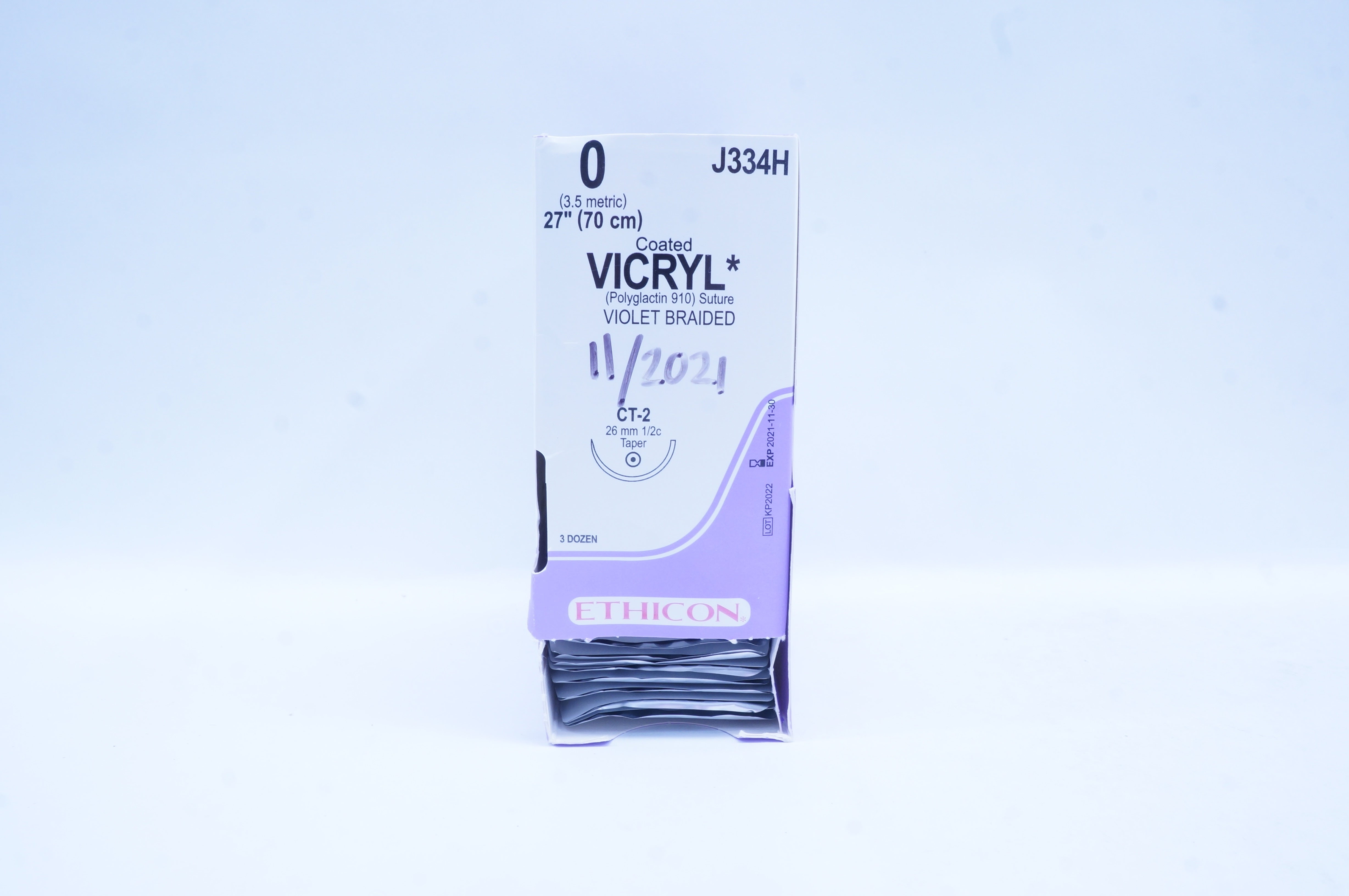 Ethicon J334H 0 Coated VICRYL Stre, CT-2, 26mm 1/2c Taper, 27 inch - Box of 12