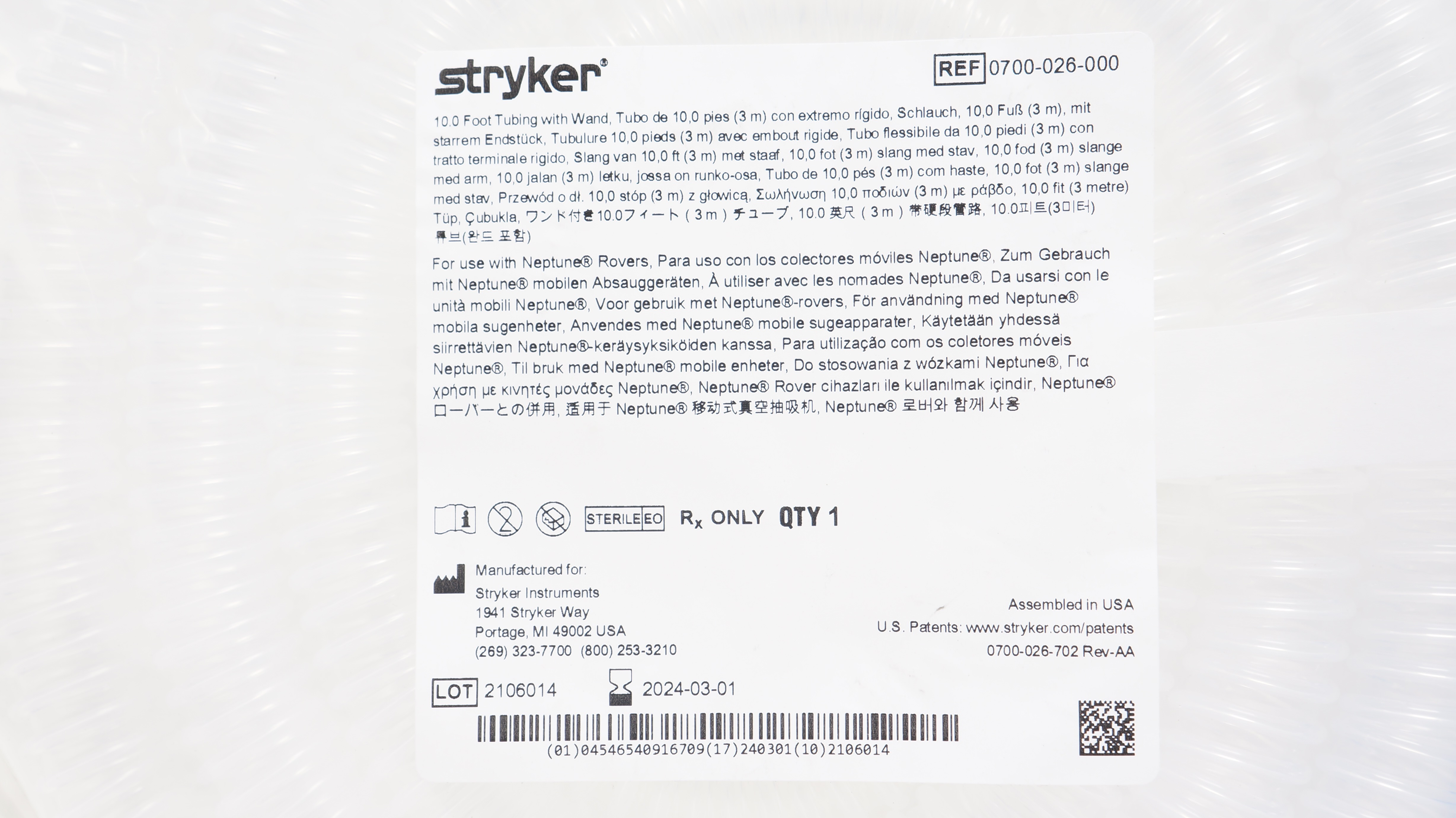 Stryker 0700-026-000 10,0 Ft. Tubing With Wand (x)
