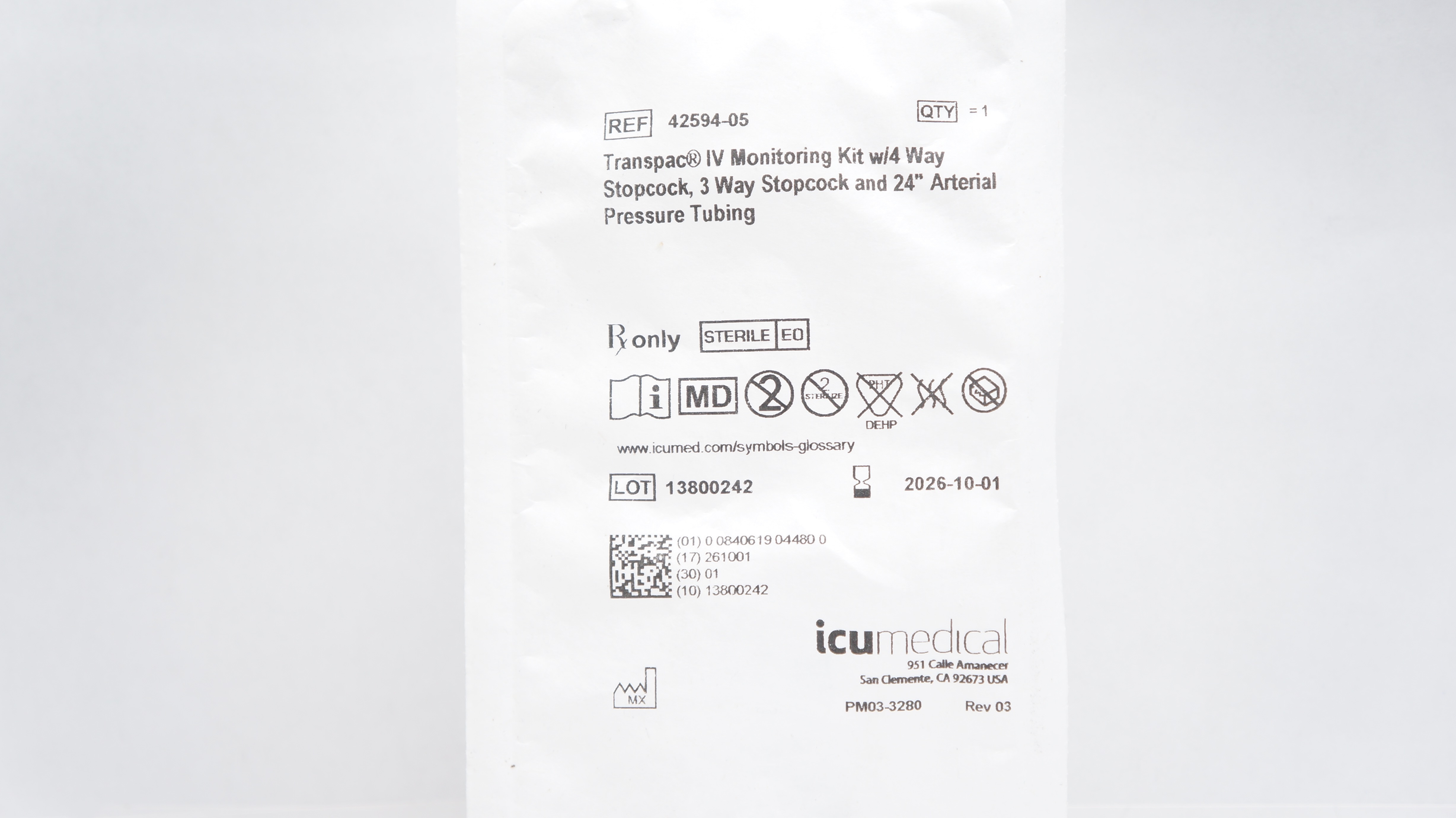 ICU Medical 42594-05 Transpac IV Monitoring Kit w/4&3 Way Stopcock ...