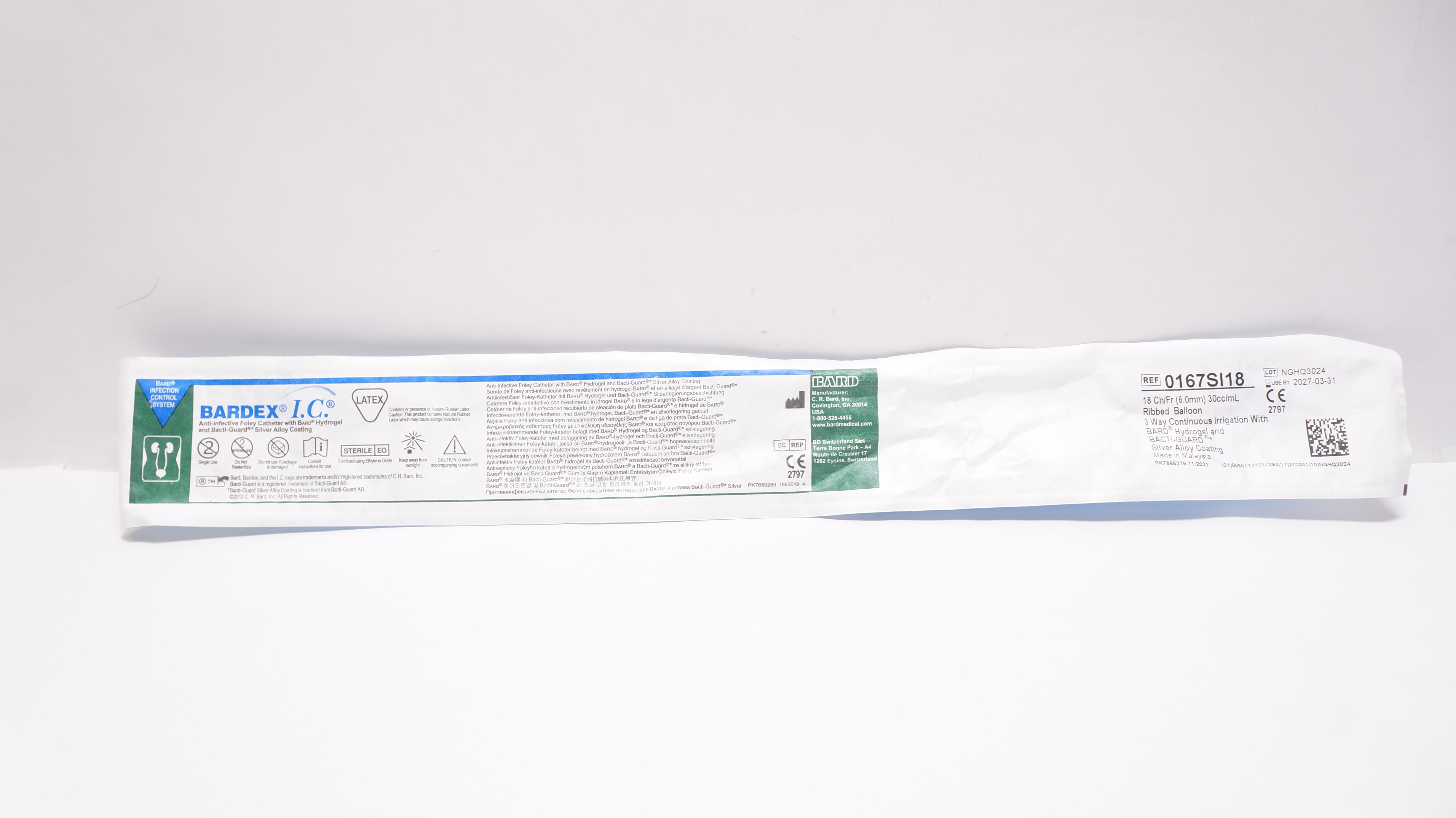 Bard 0167SI18 Bardex I.C. Anti-Infective Foley Cath. 18 Ch/Fr 30 cc/mL