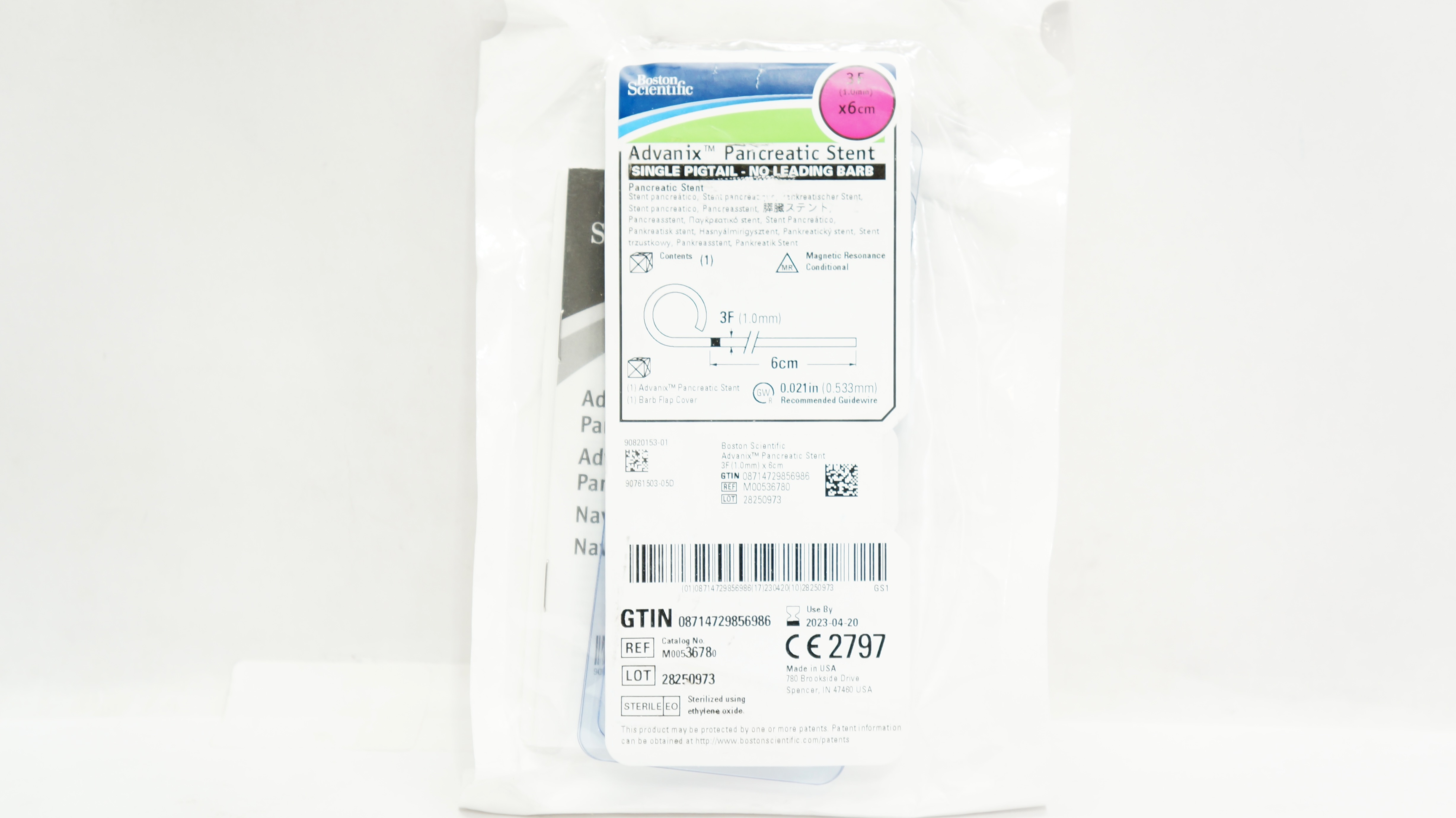 Boston Scientific M00536780 Advanix Single Pigtail Pancreatic Stnt 3F x 6cm (x)