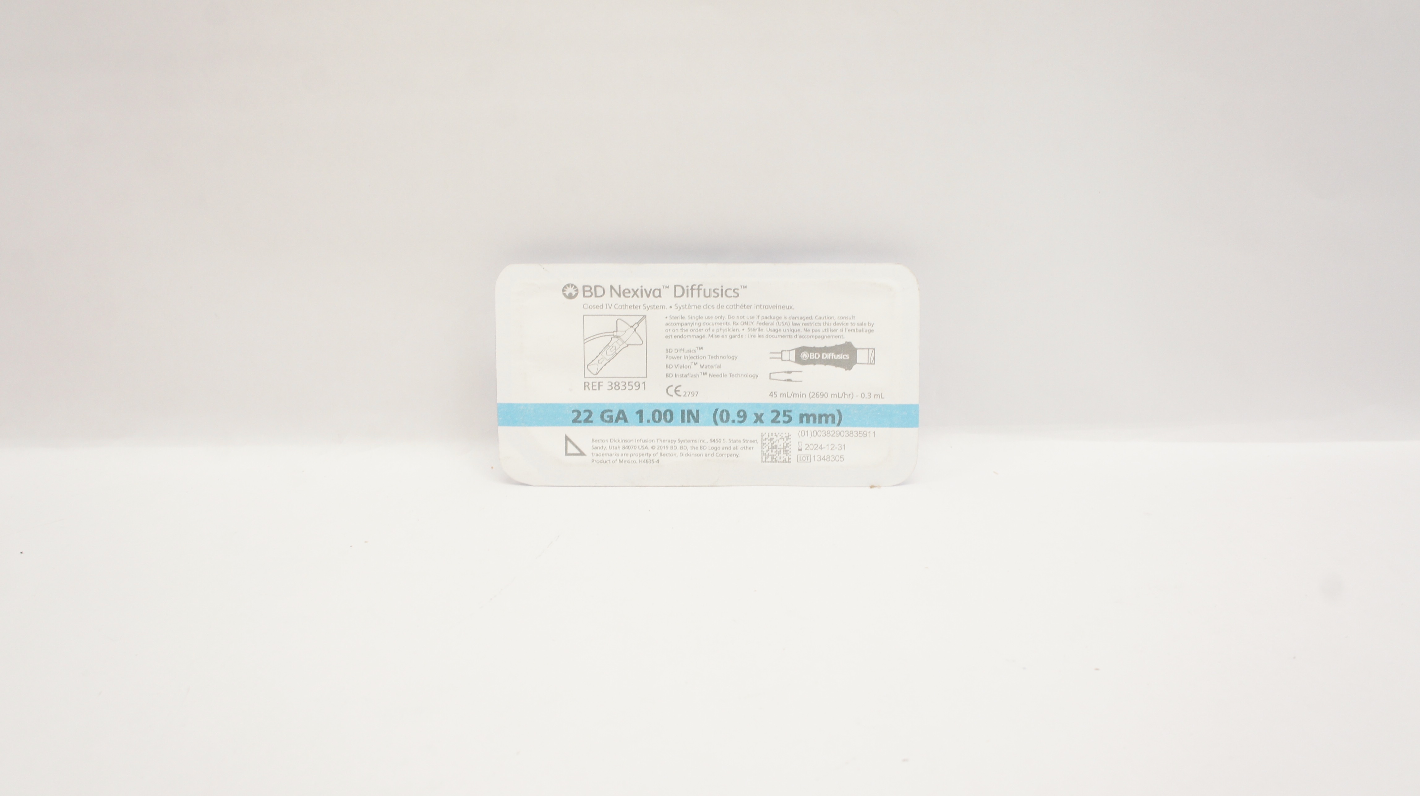 BD 383591 Nexiva Diffusics Closed IV Cath. System 22Ga x 1.00inch 45mL/min