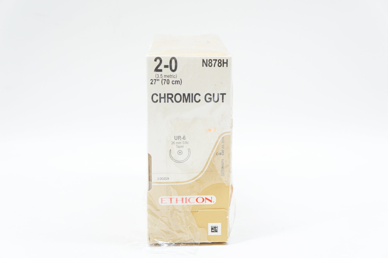 Ethicon N878H 2-0 CHROMIC GUT, UR-6, 26mm 5/8c Taper, 27inch (x) - Box of 36