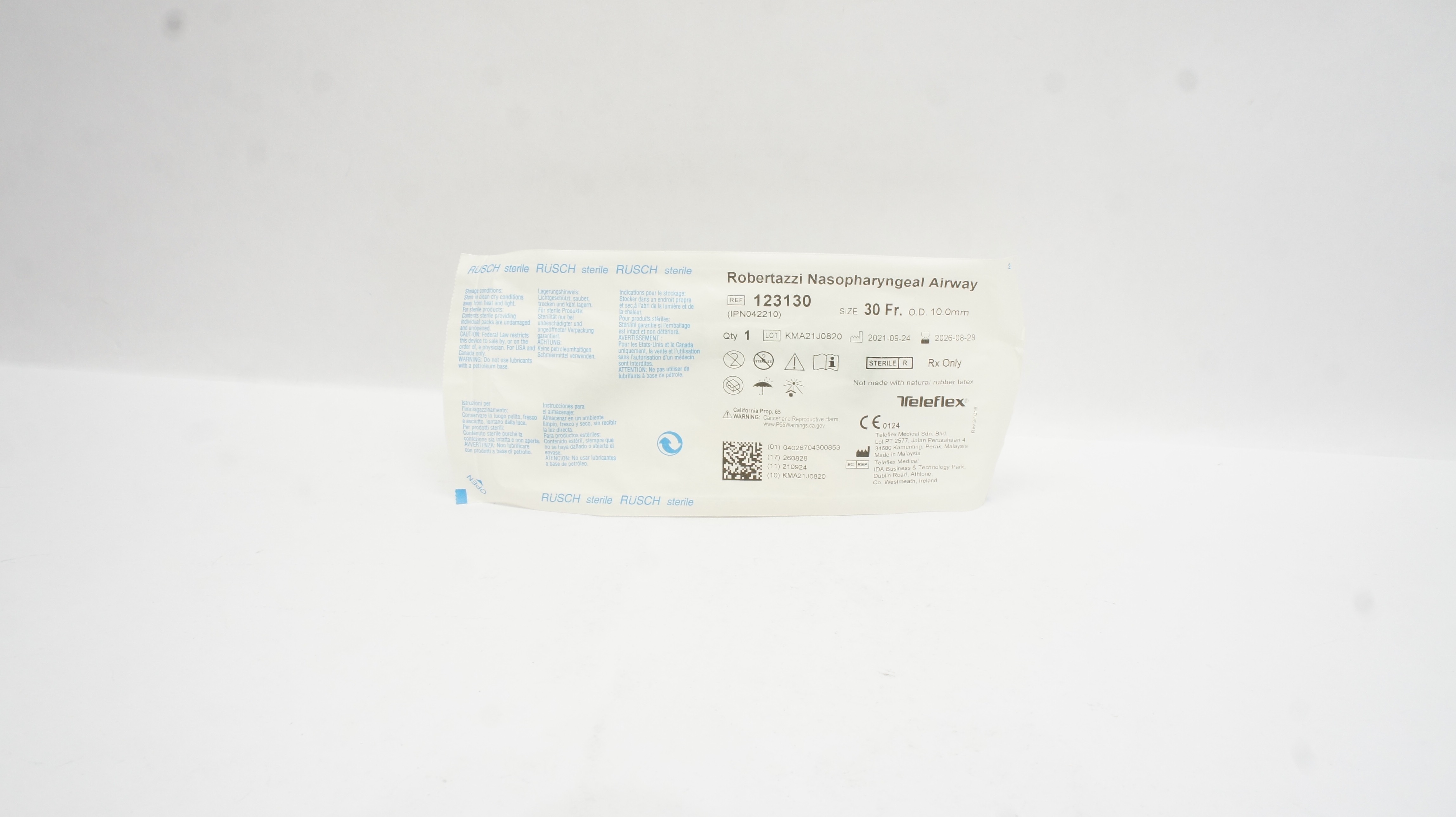 Teleflex 123130 Rusch Robertazzi Nasopharyngeal Airway 30Fr x 10.0mm OD