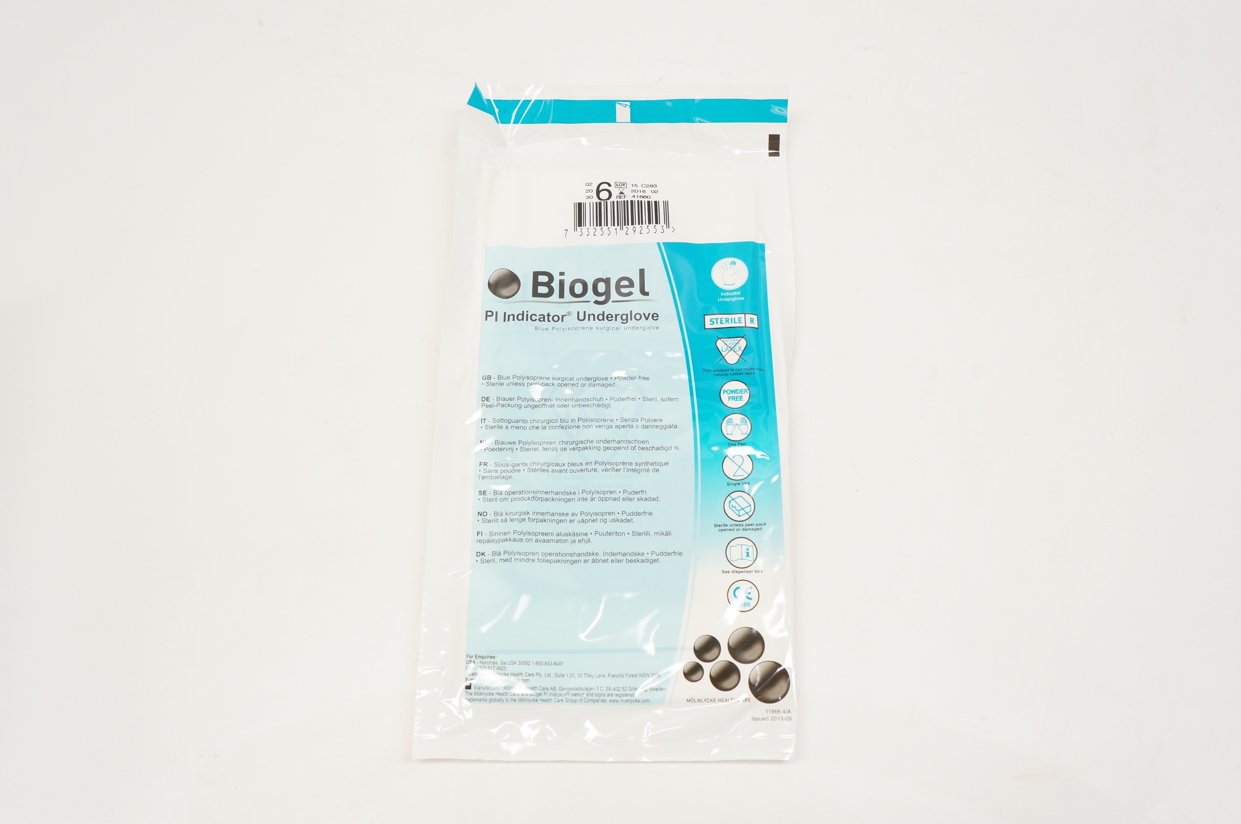Molnlycke Health Care 41660 Biogel Pl Indicator Underglove, 6 (x)