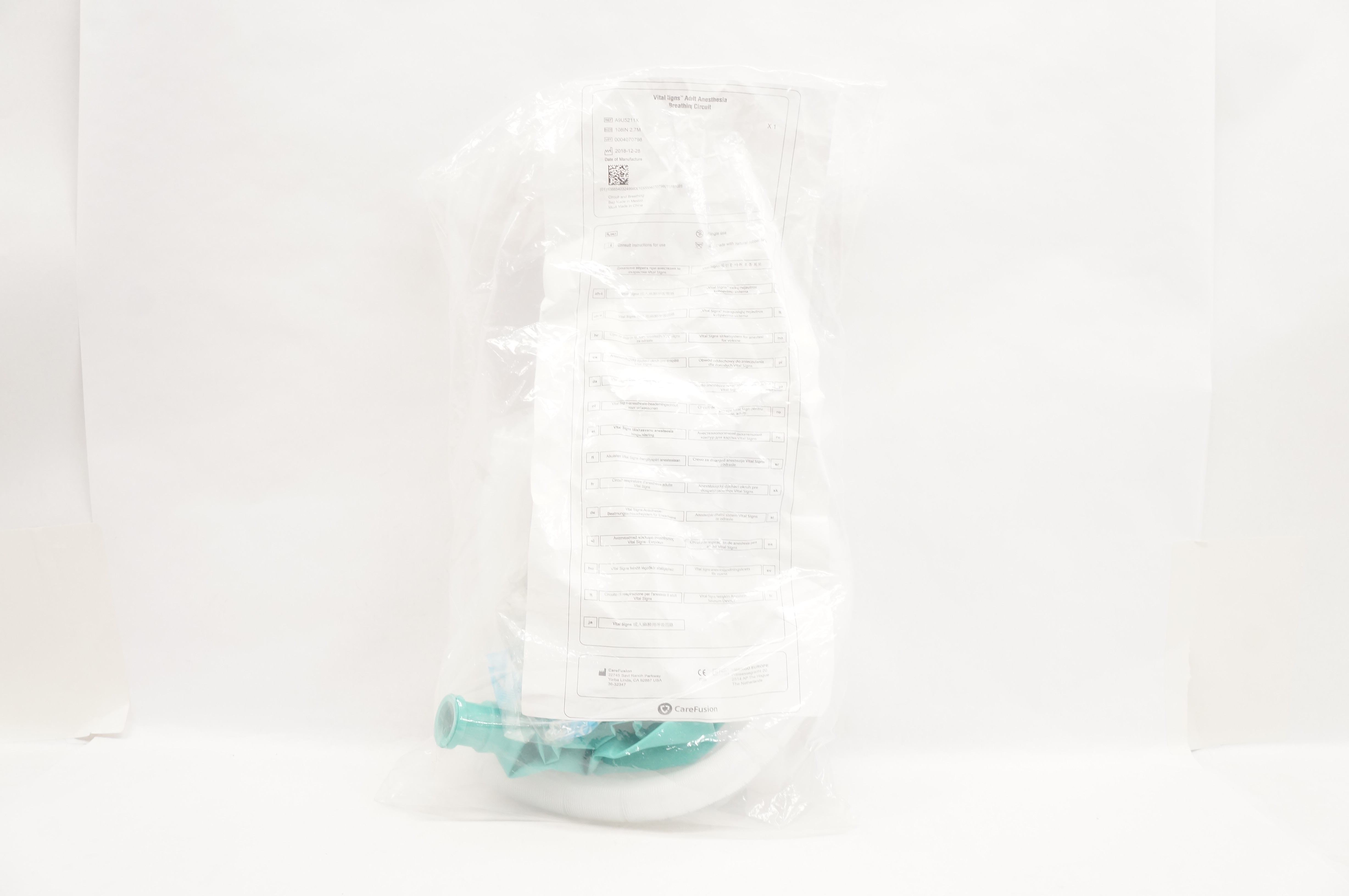 CareFusion A9U5211X Vital Signs Adult Anesthesia Breathing Circuit 108inch