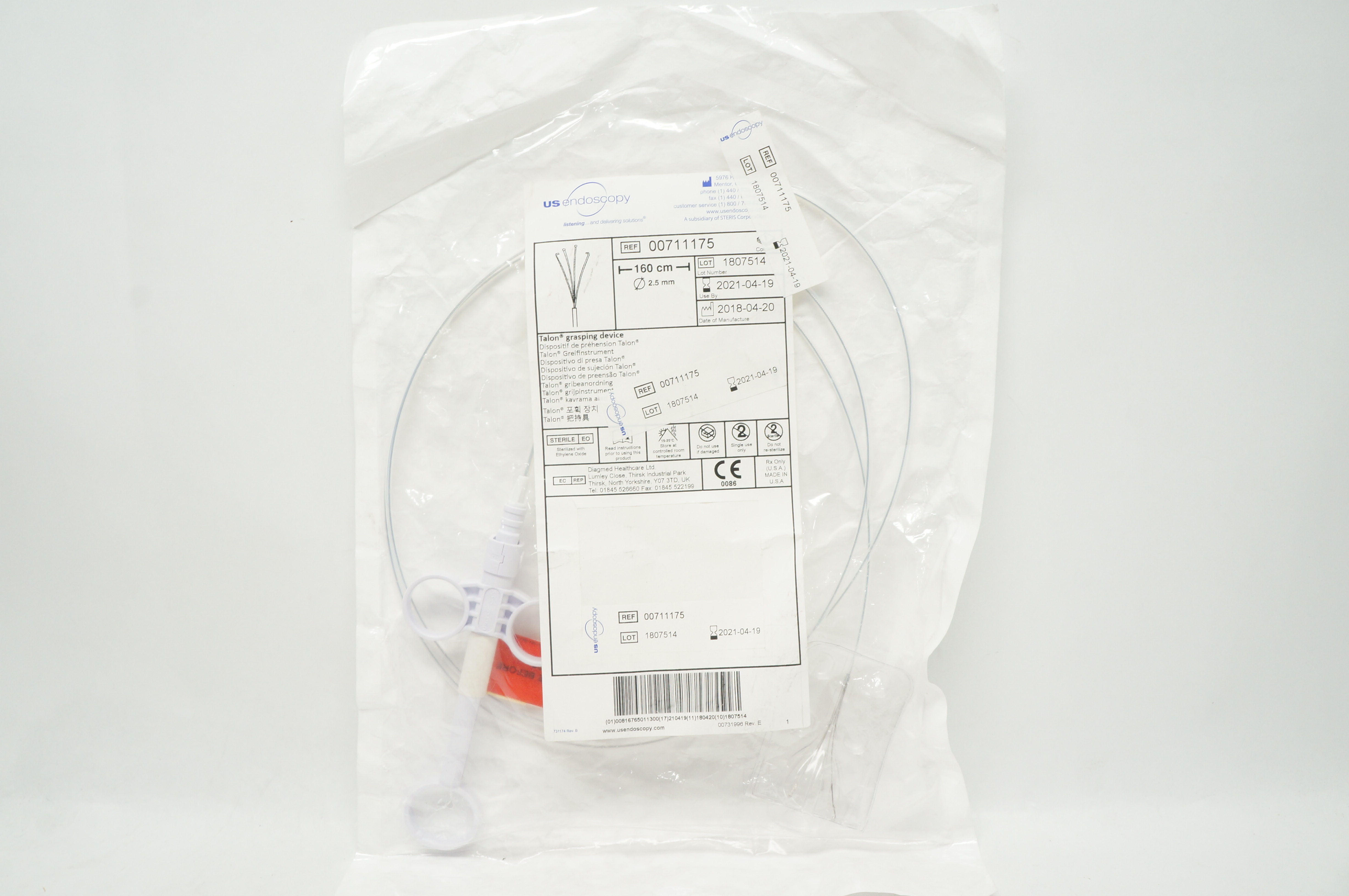 US Endoscopy 00711175 Talon Grasping Device 160cm x 2.5mm (x)