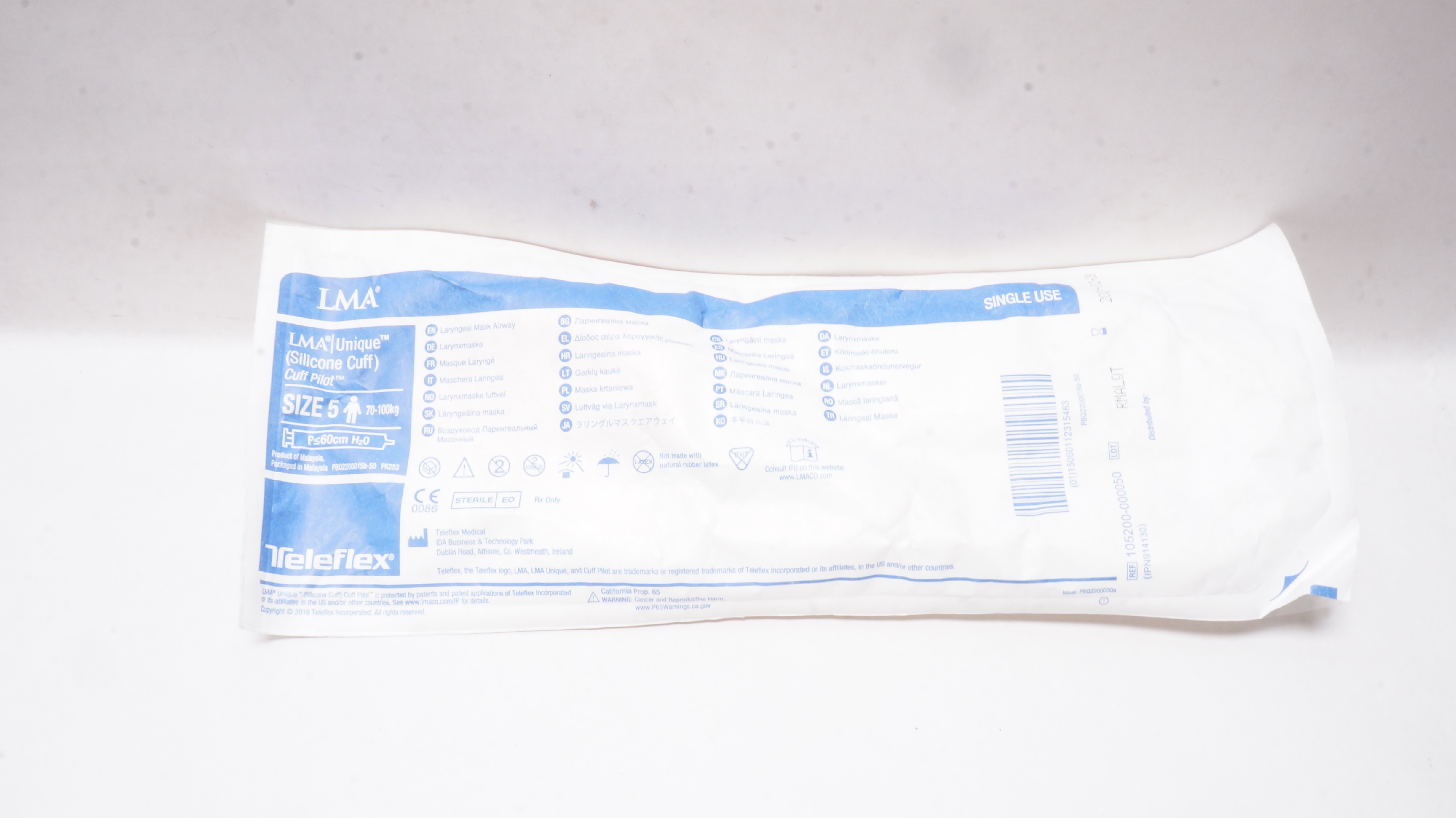 Teleflex 105200-000050 LMA Unique Laryngeal Mask Airway Size 5 70-100kg