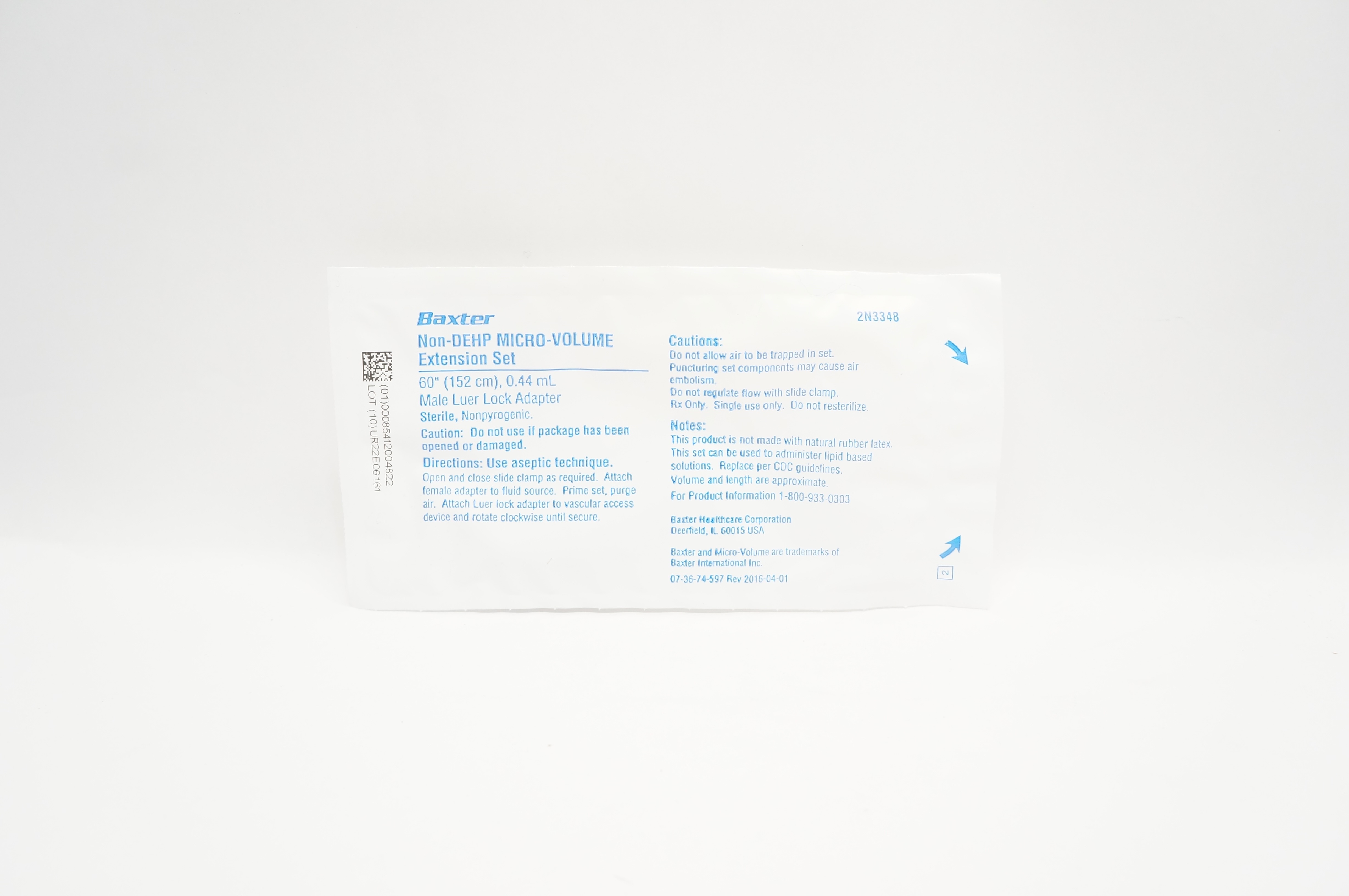 Baxter 2N3348 Non-DEHP Micro-Volume Extension Set 60 inch x 0.44 mL