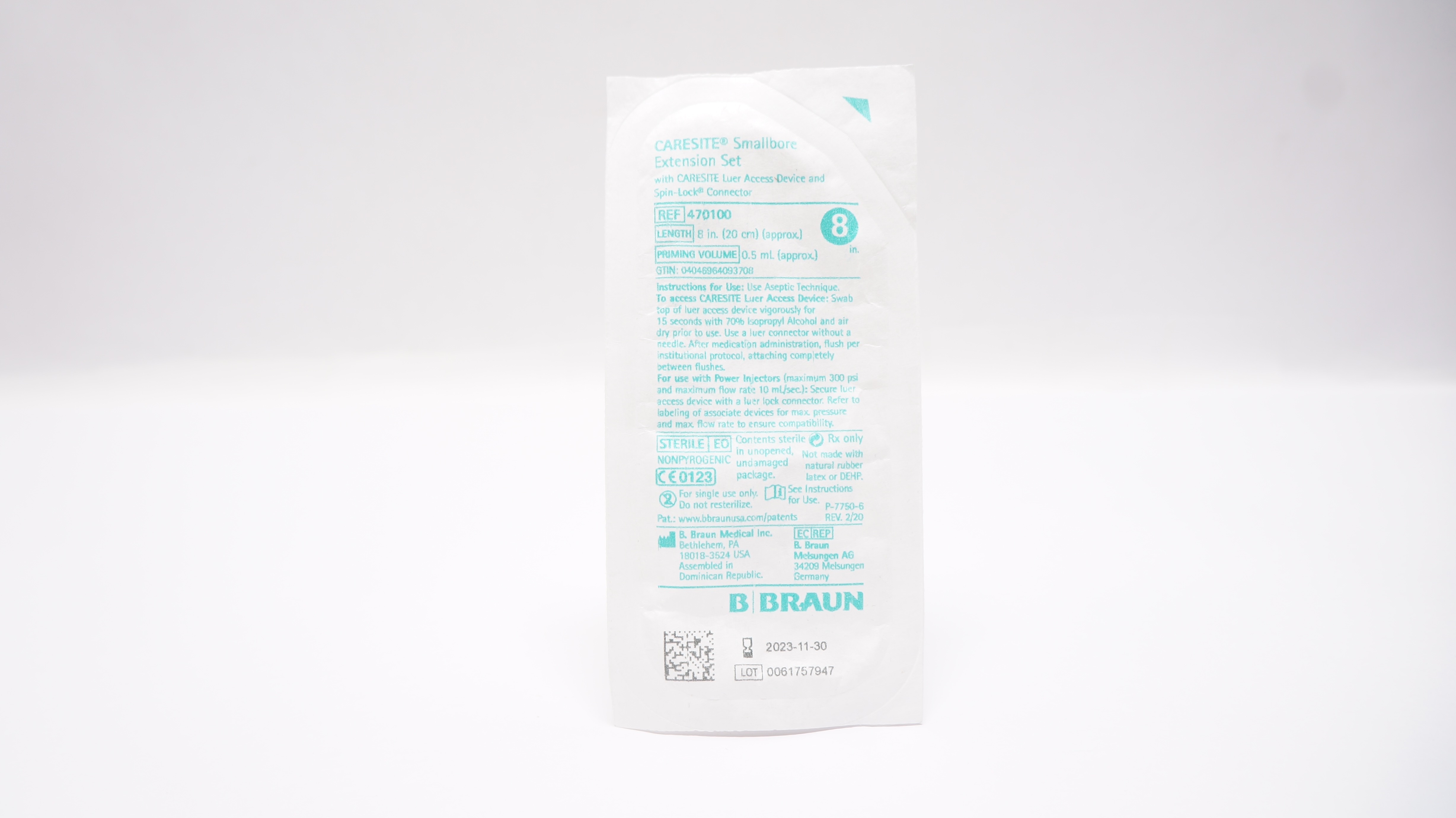 Braun 470100 Caresite Smallbore Extension Set 8inch x 0.5mL (Approx.) (x)