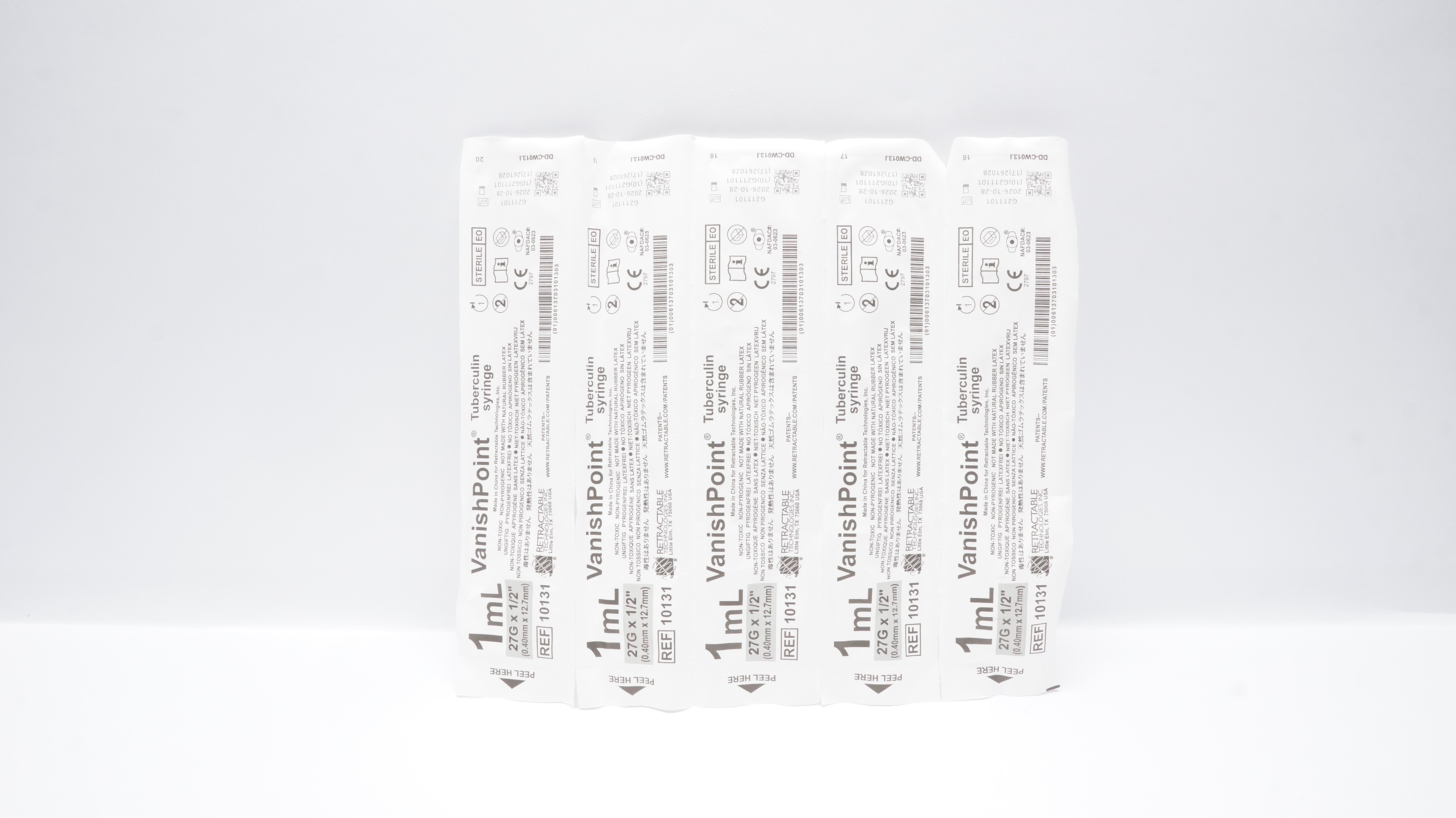 Retractable Technologies 10131 VanishPointII Tuberculin Syringe 1mL, - Lot of 5