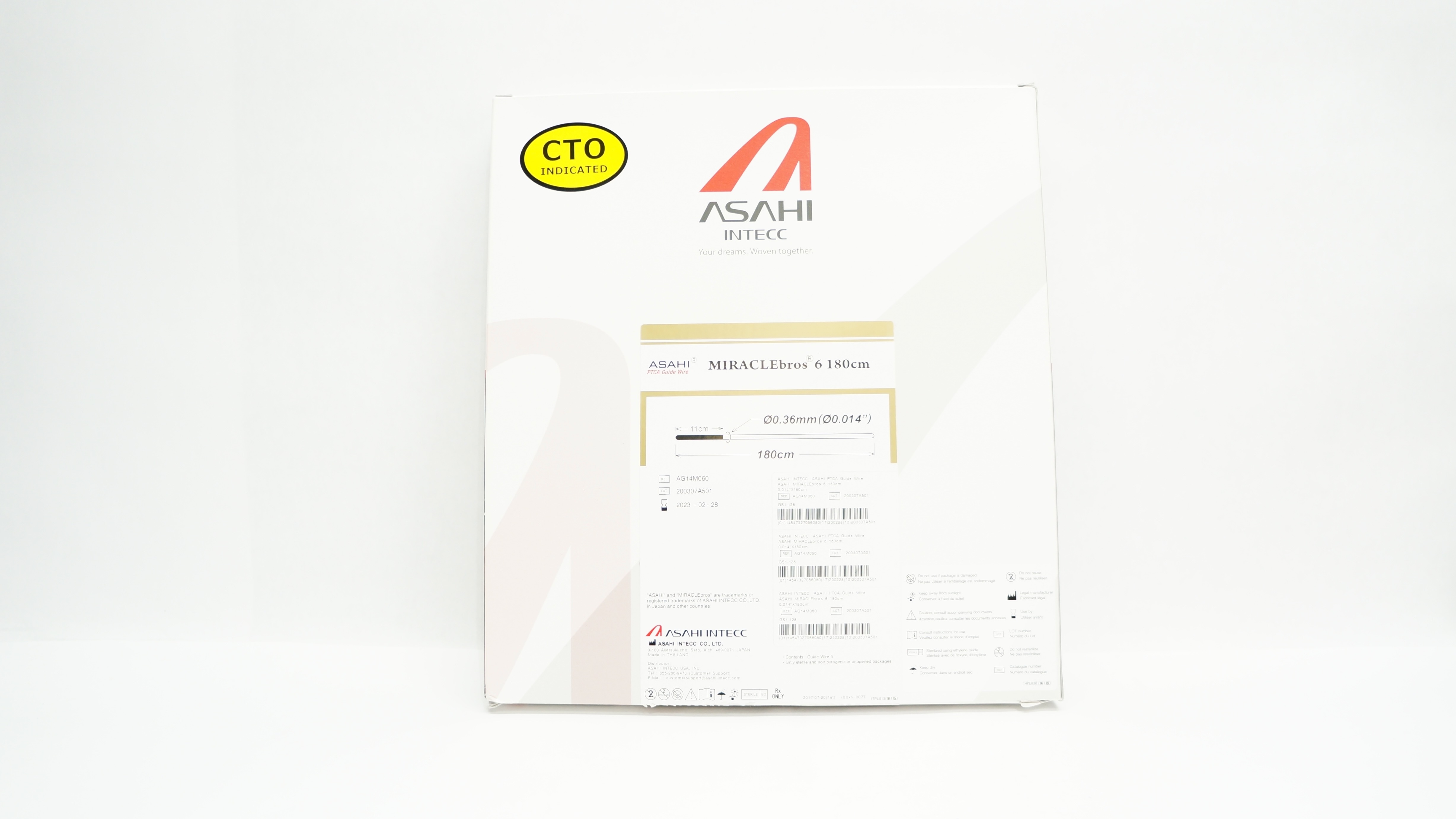 ASAHI INTECC AG14M060 MIRACLEbros 6 PTCA Guide Wire, 180cm (x) - Box of 3