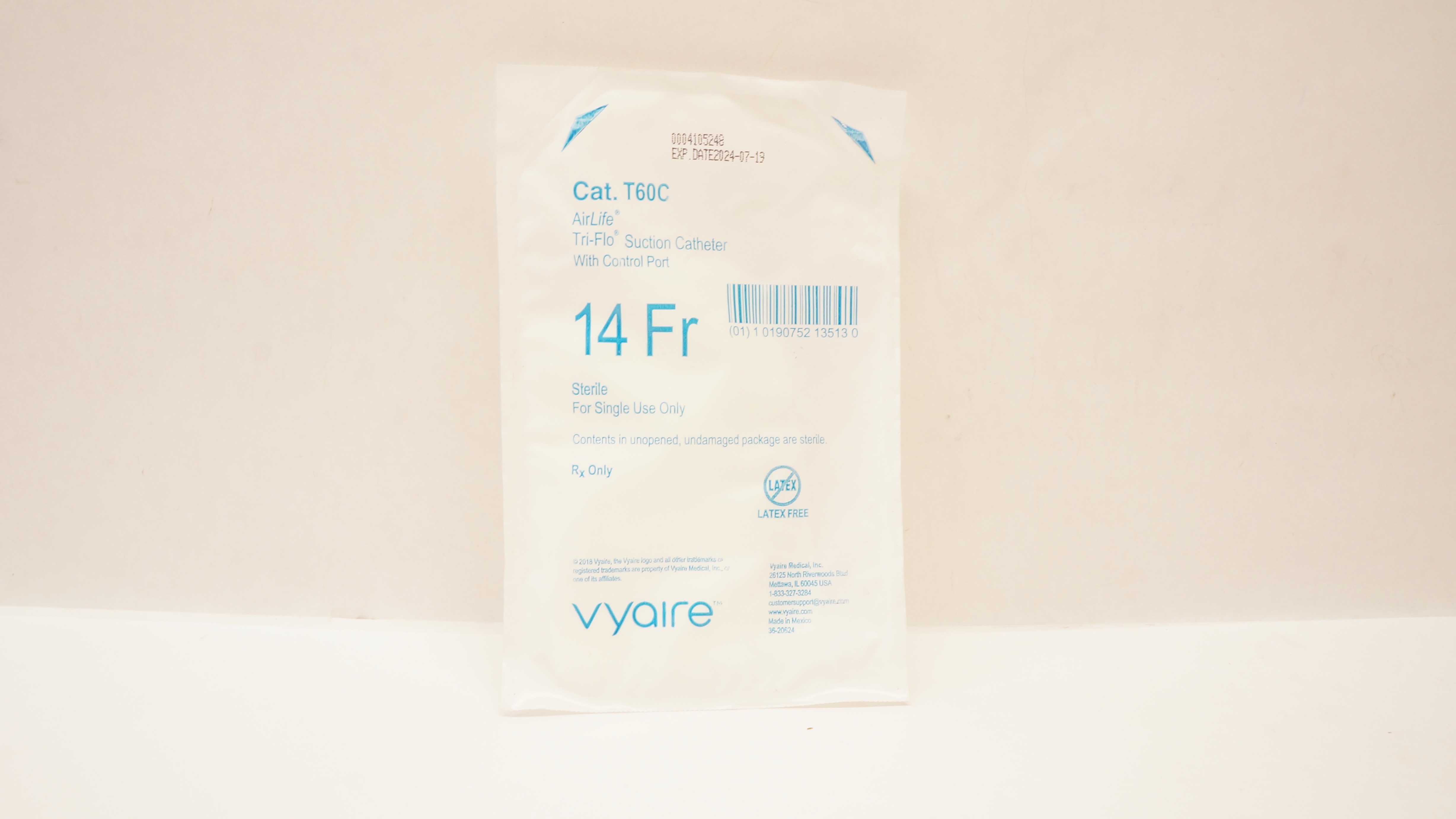 Vyaire T60C AirLife Tri-Flo Suction Cath. with Control Port, 14Fr