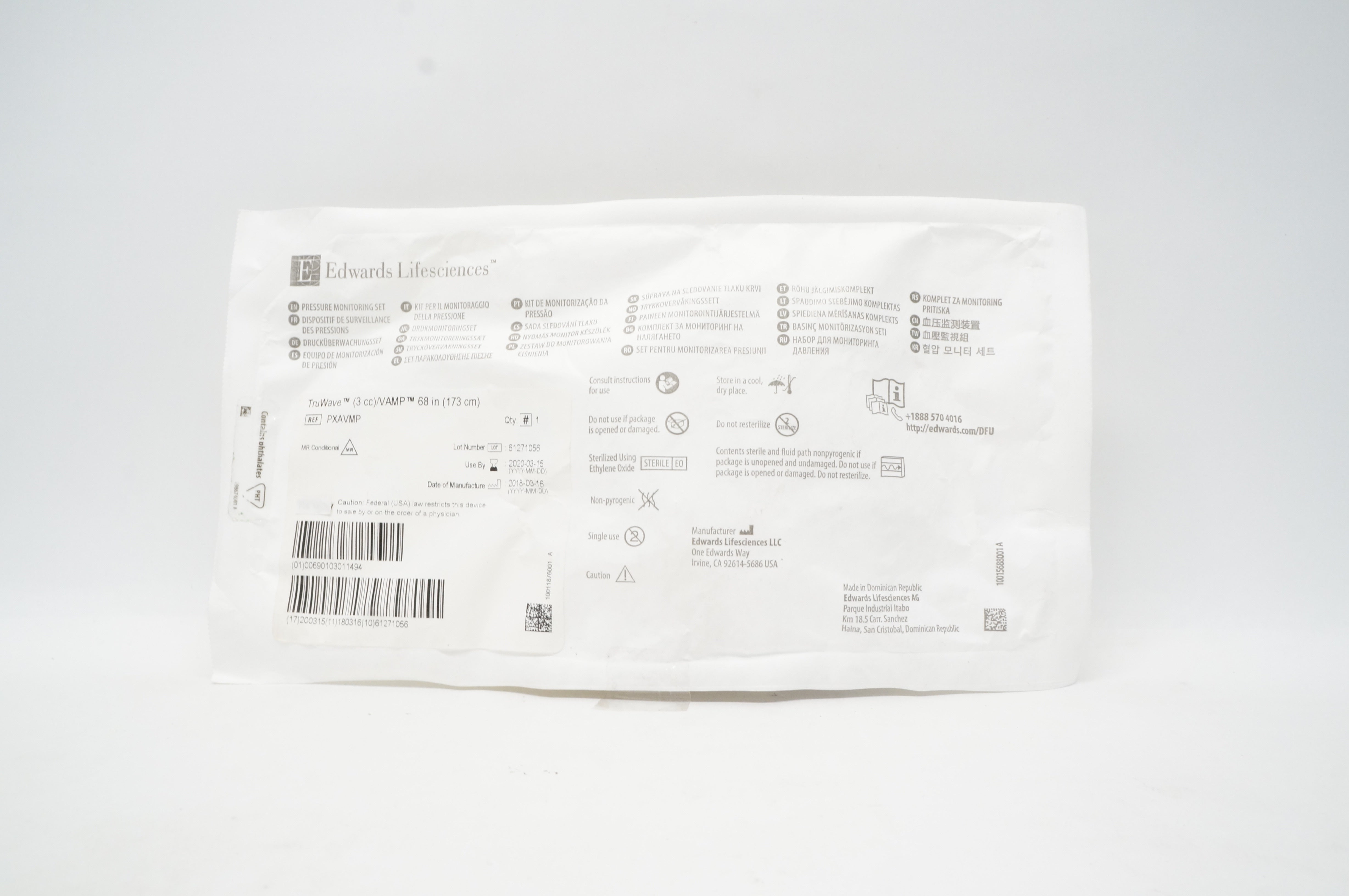 Edwards Lifesciences PXAVMP Pressure Monitoring Set TruWave / VAMP 68inch (x)