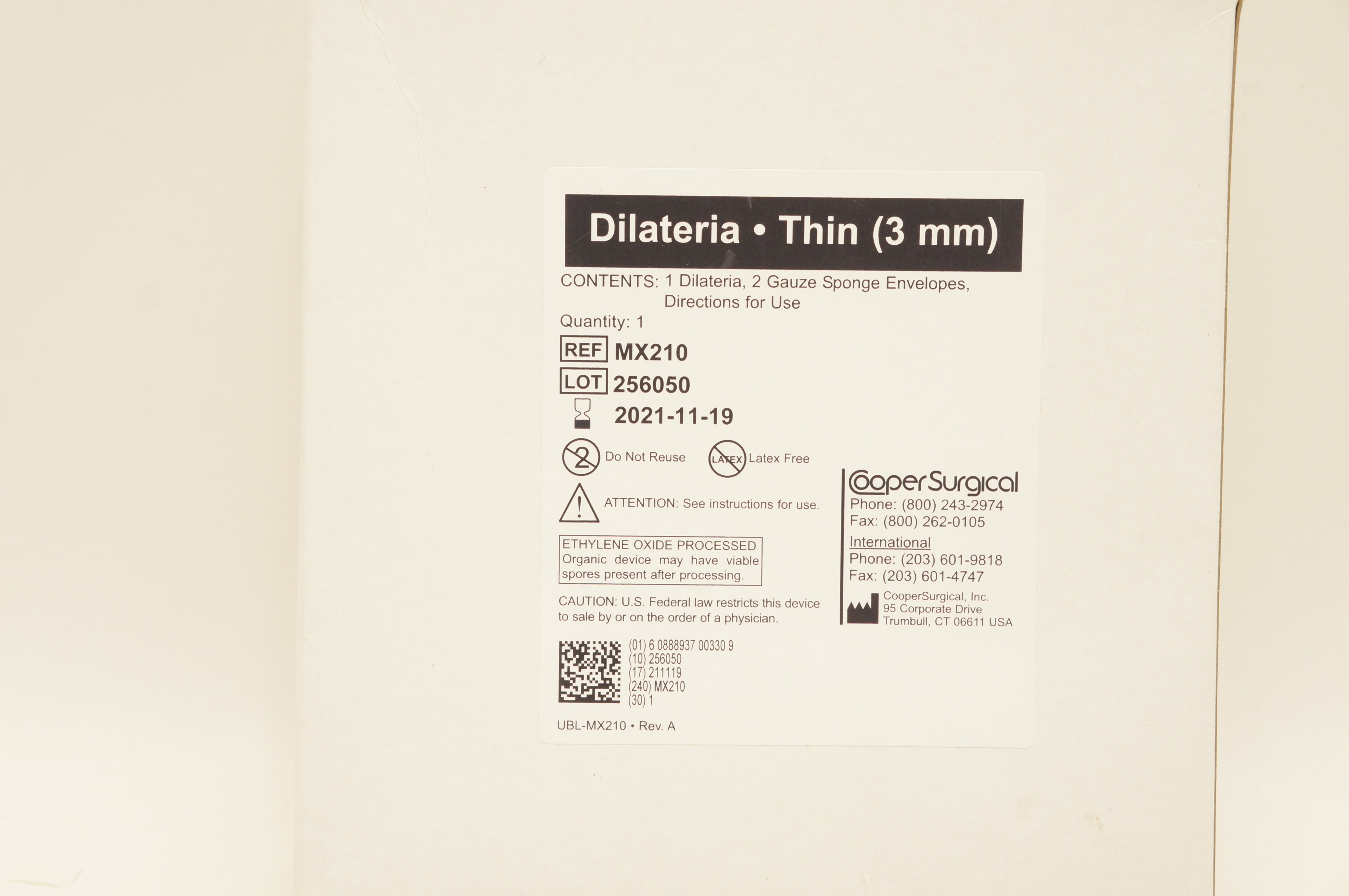 Cooper Surgical MX210 Dilateria Thin 3mm