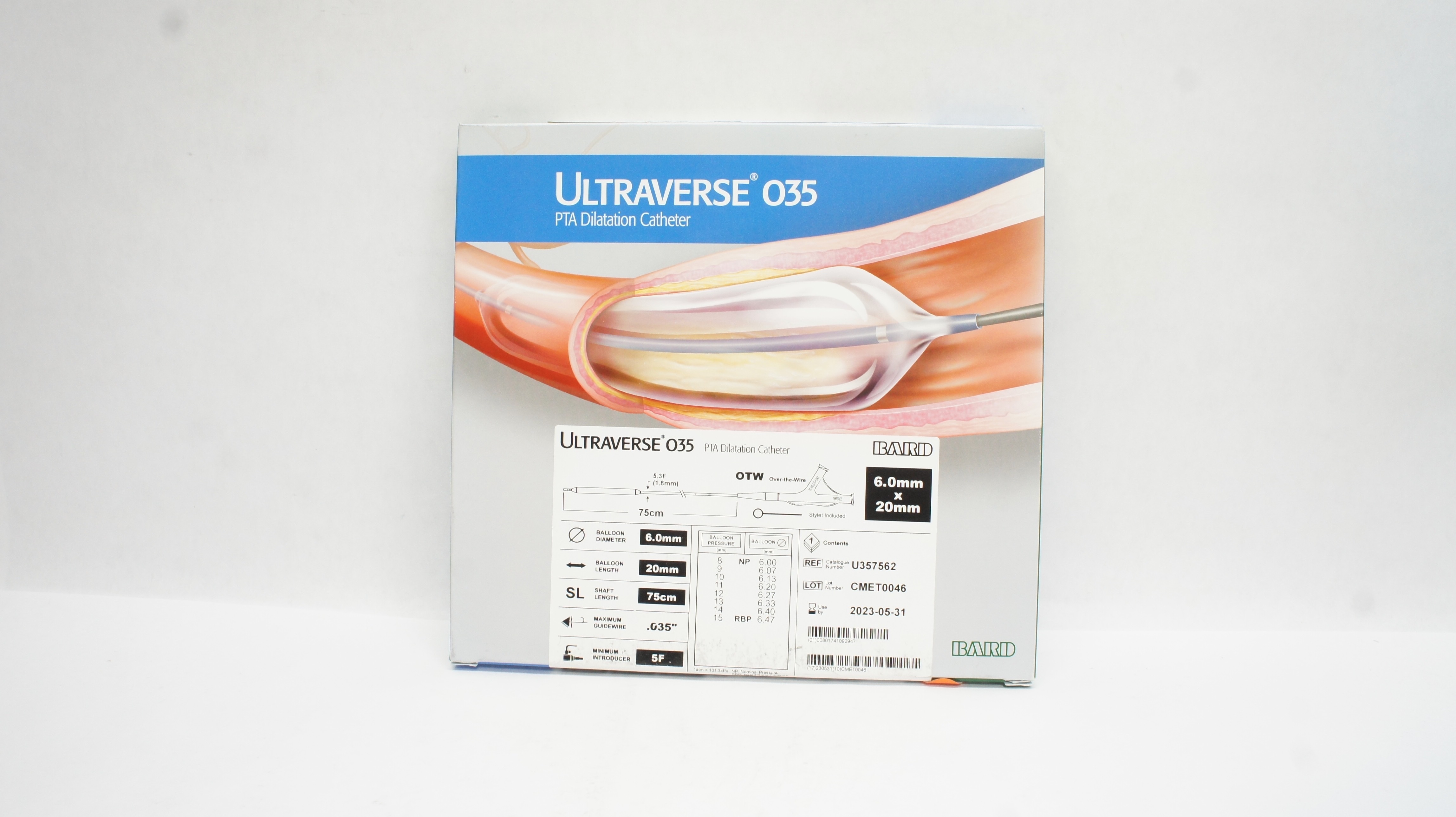 Bard U357562 Ultraverse O35 PTA Dilatation Cath. 6.0mm x 20mm x 75cm (x)