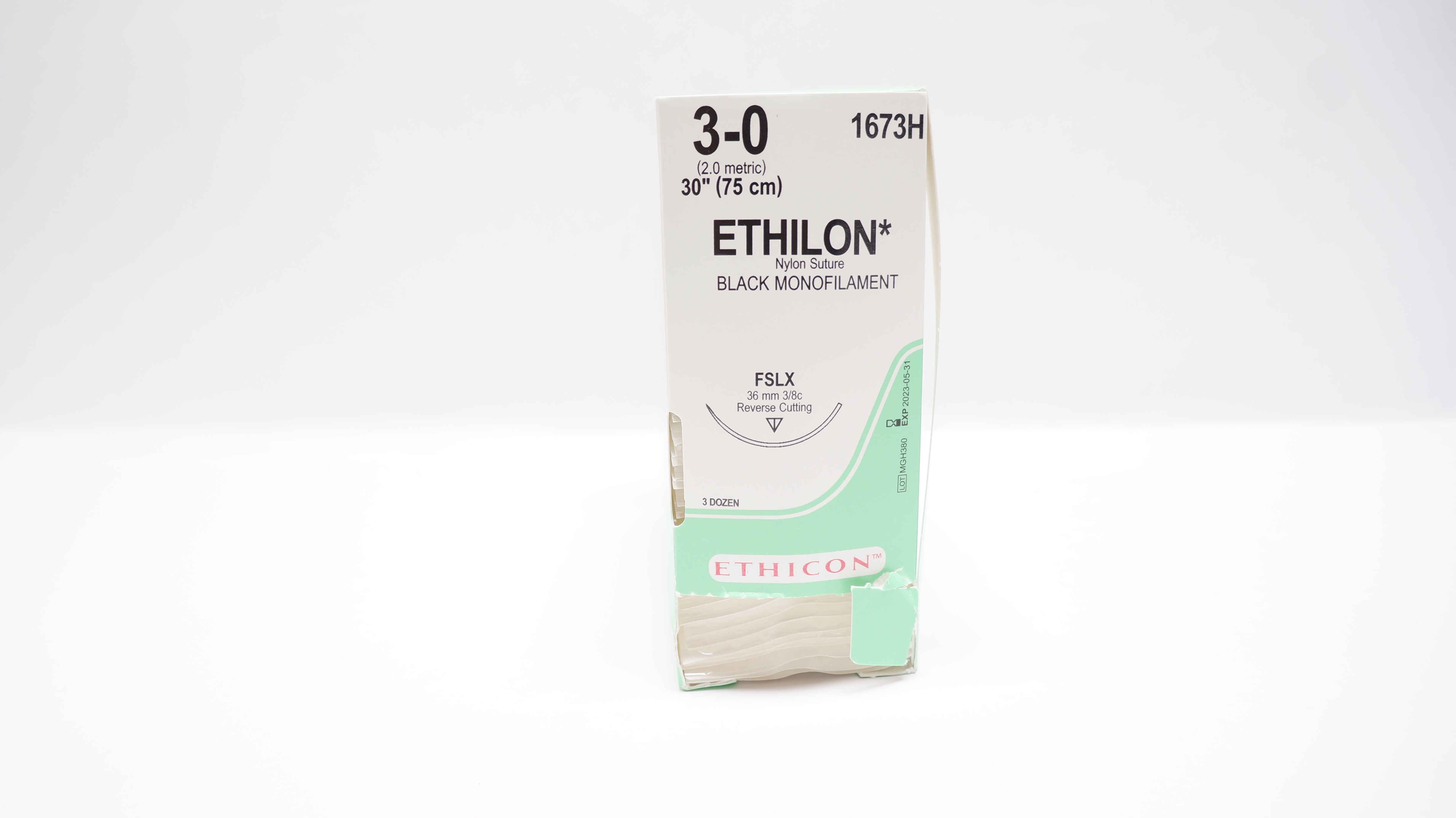 Ethicon 1673H 3-0 ETHILON, FSLX, 36mm 3/8c Reverse Cutting, 30inch (x)-Box of 23