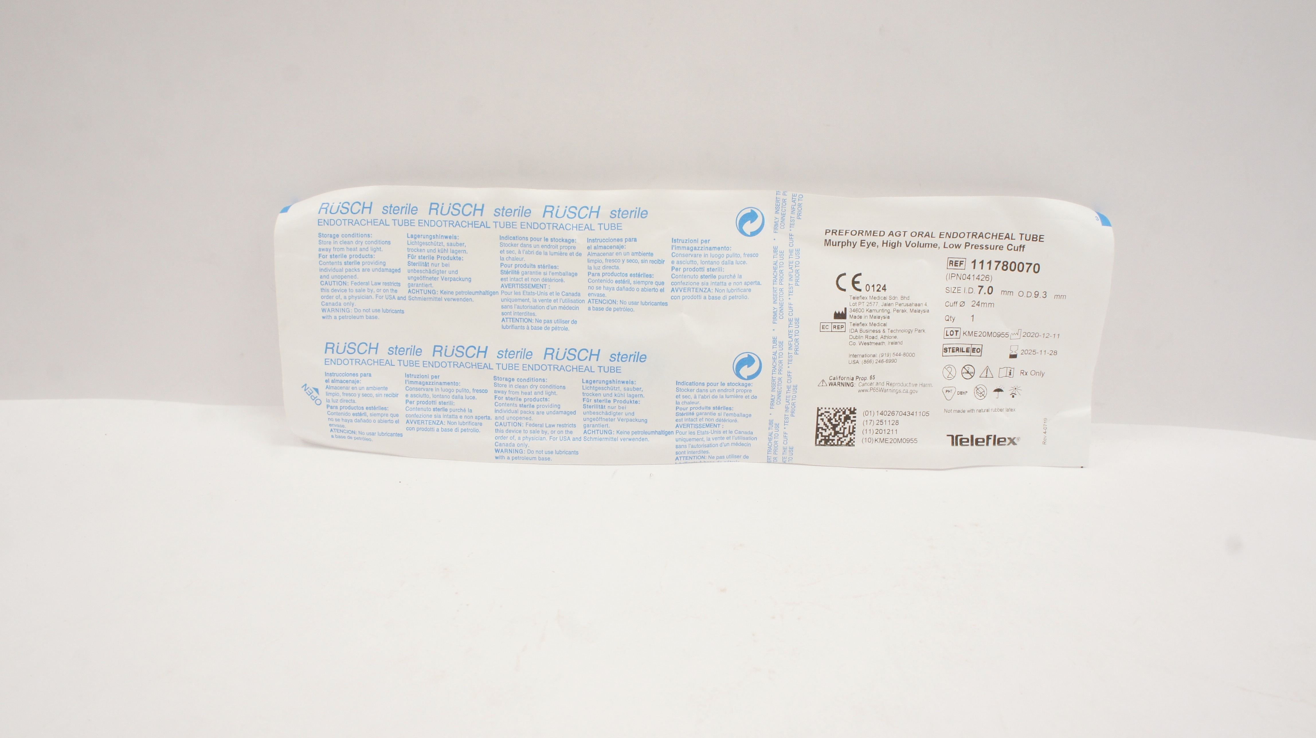Teleflex 111780070 Preformed AGT Oral Endotracheal Tube 7.0mm