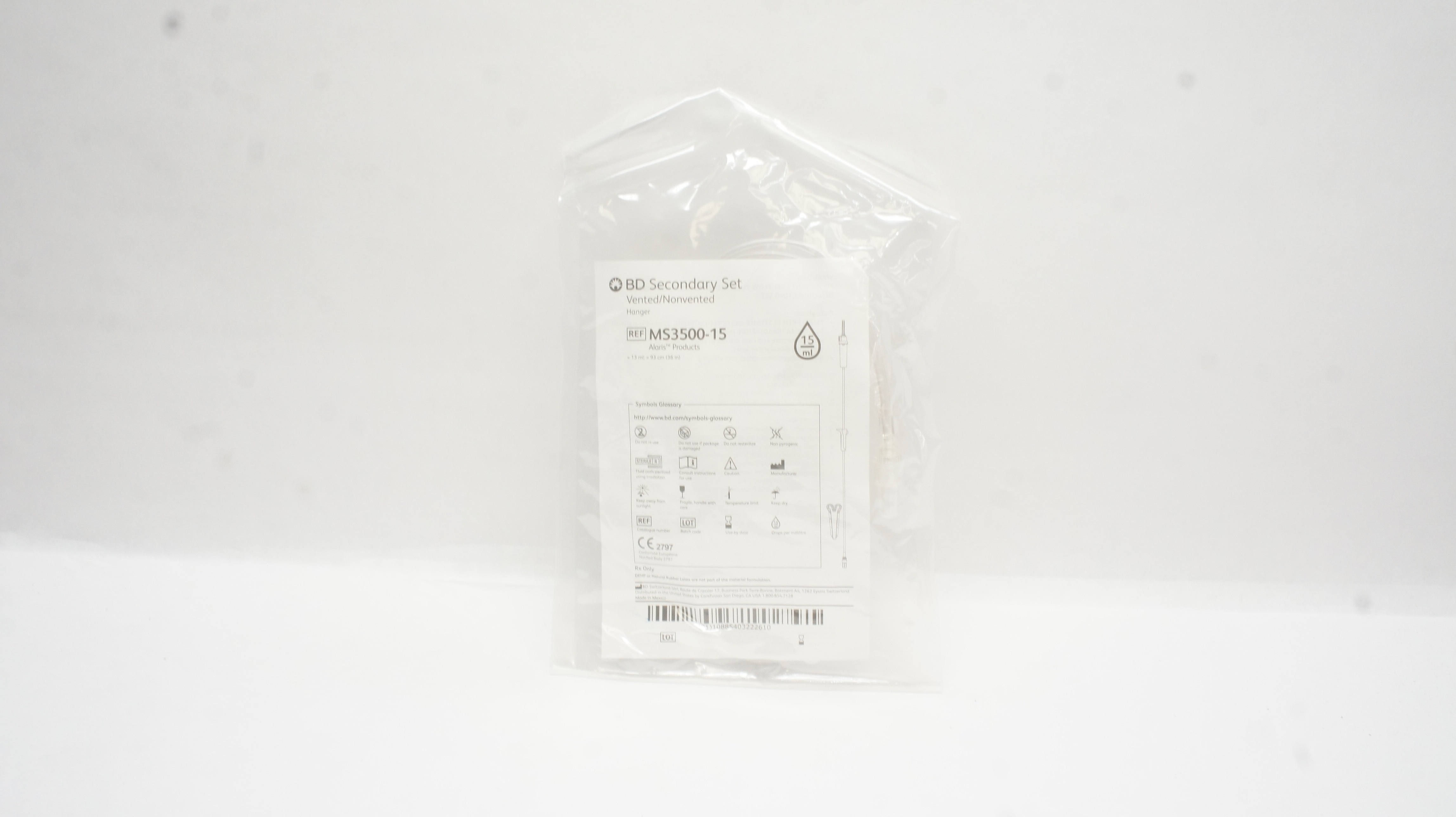 BD MS3500-15 Alaris Secondary Set Vented/Nonvented Hanger 15ml x 36inch (x)