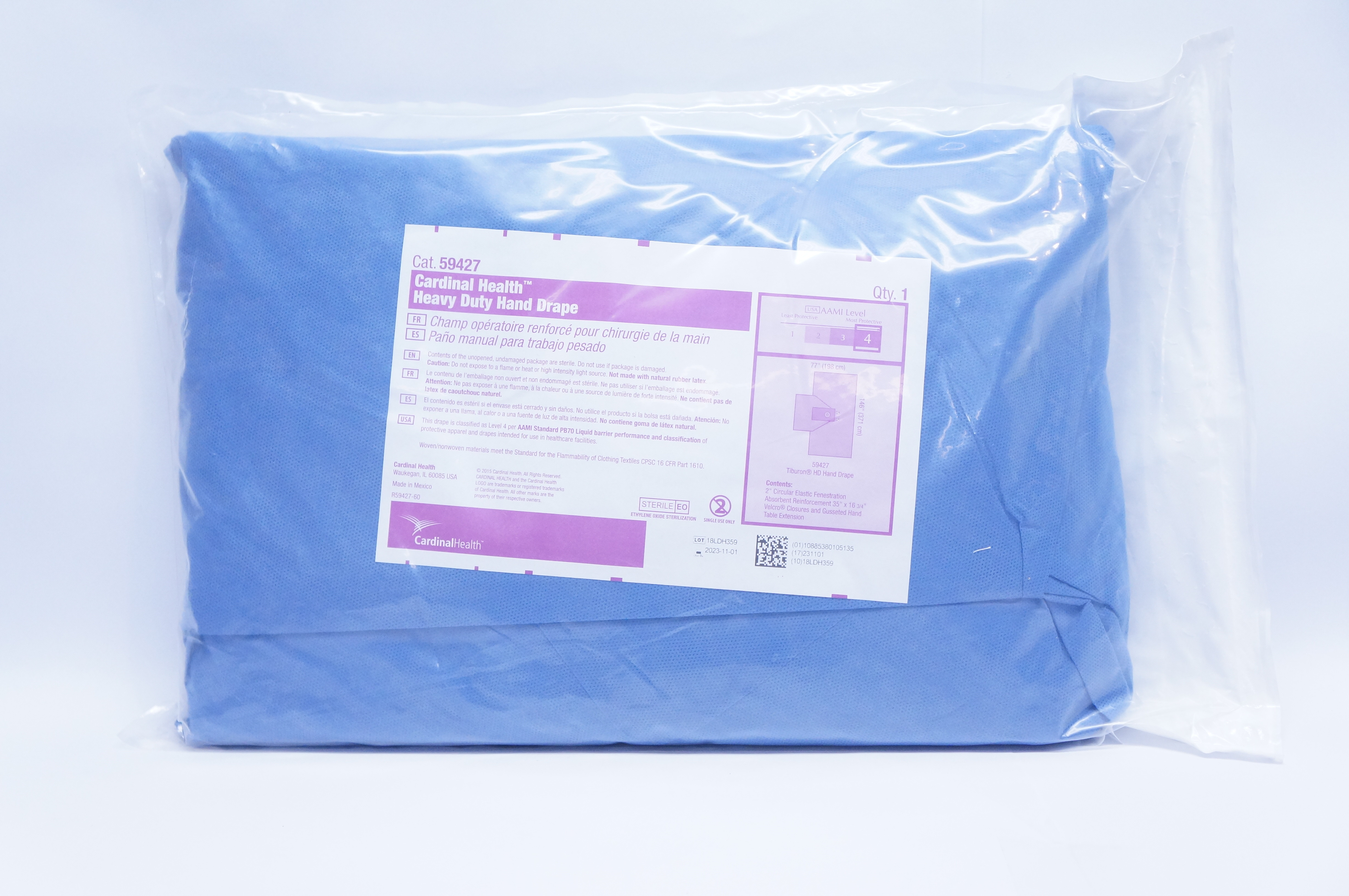Cardinal Health 59427 Heavy Duty Hand Drape 77inch x 146inch AAMI Level 4