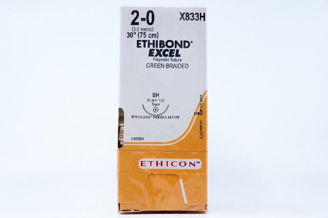 Ethicon X833H 2-0 ETHIBOND EXCEL, SL, 26mm 1/2c, 30inch ~ Pack of 36 (x)