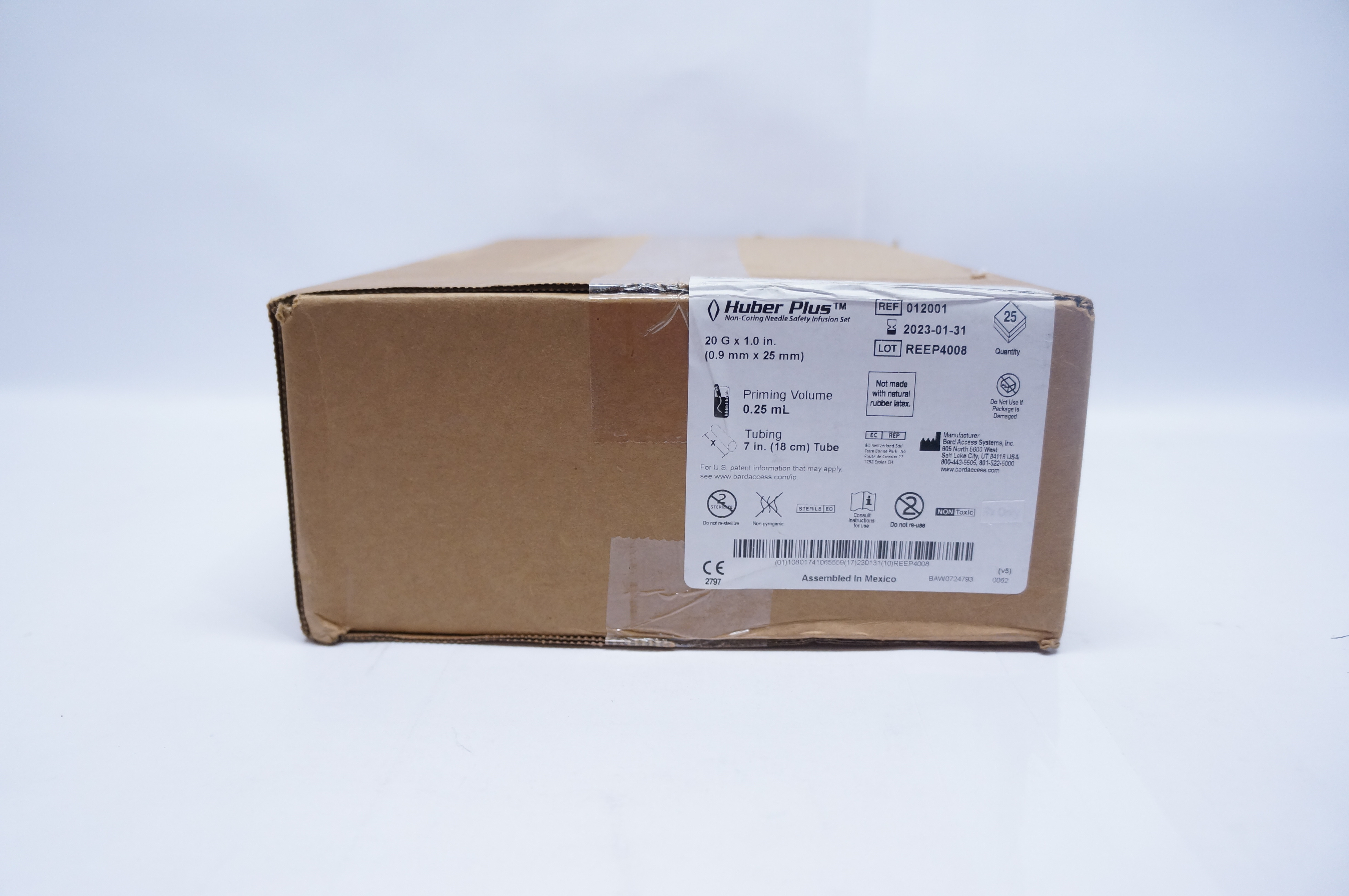 Bard 012001 Huber Plus Non-Coring Ndle Safety Infusion Set 20G x 1in. -Box of 25