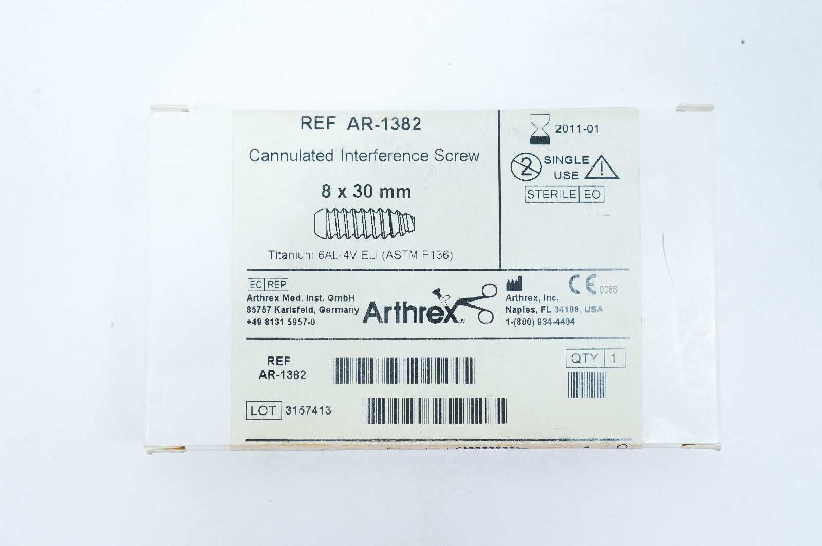 Arthrex AR-1382 Cannulated Interference Screw 8 x 30mm (x)