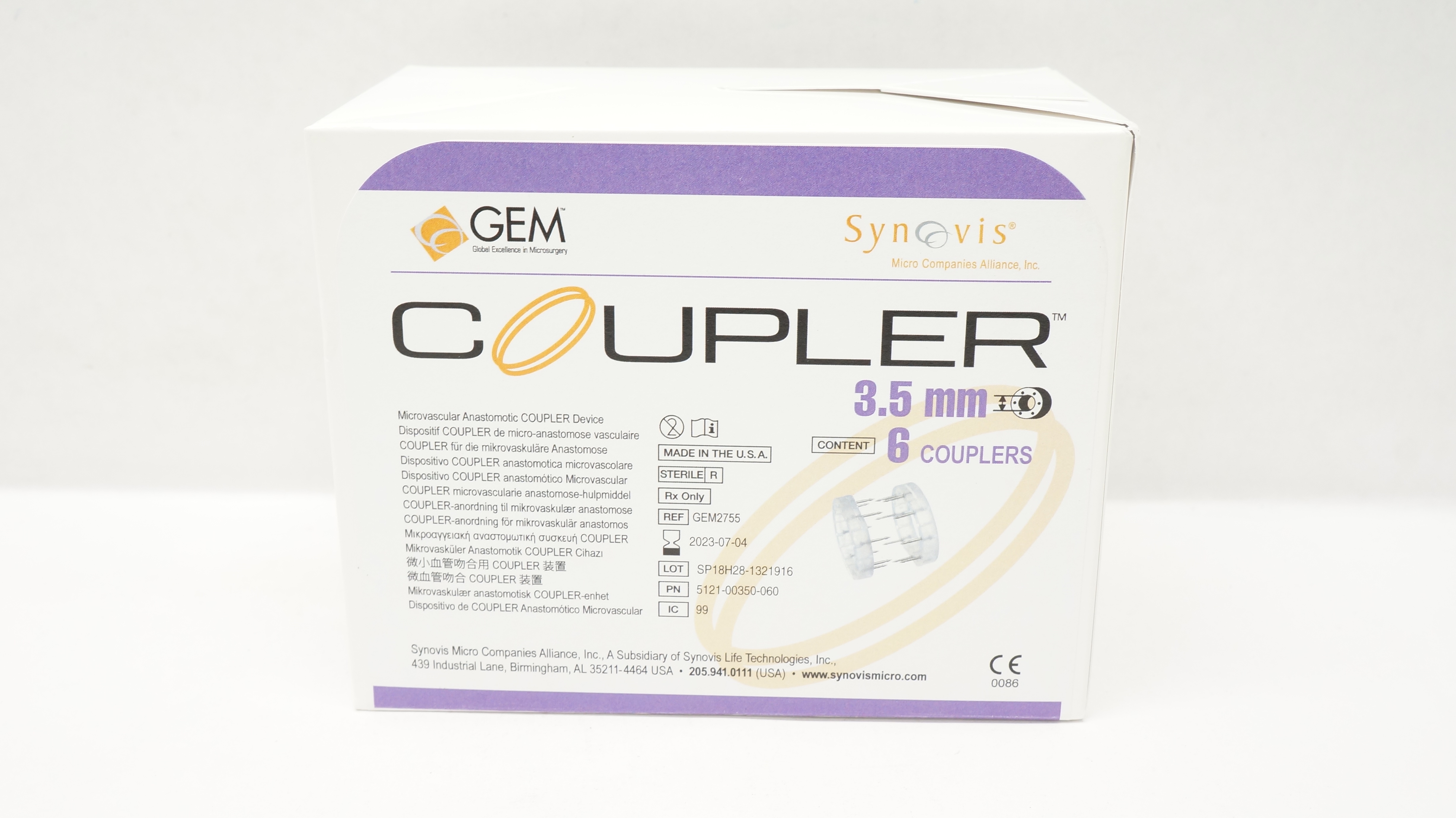 Synovis GEM2755 GEM COUPLER Microvascular Anastomotic Device 3.5mm(x) - Box of 6