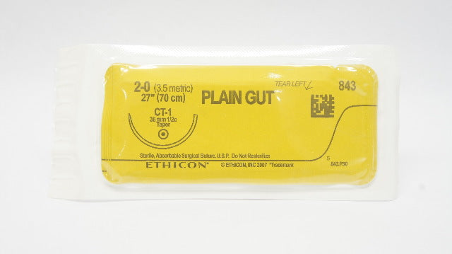 Ethicon 843 2-0 Plain Gut Sterile Surgical Stre CT-1 36mm 1/2c Taper 27 inch (x)