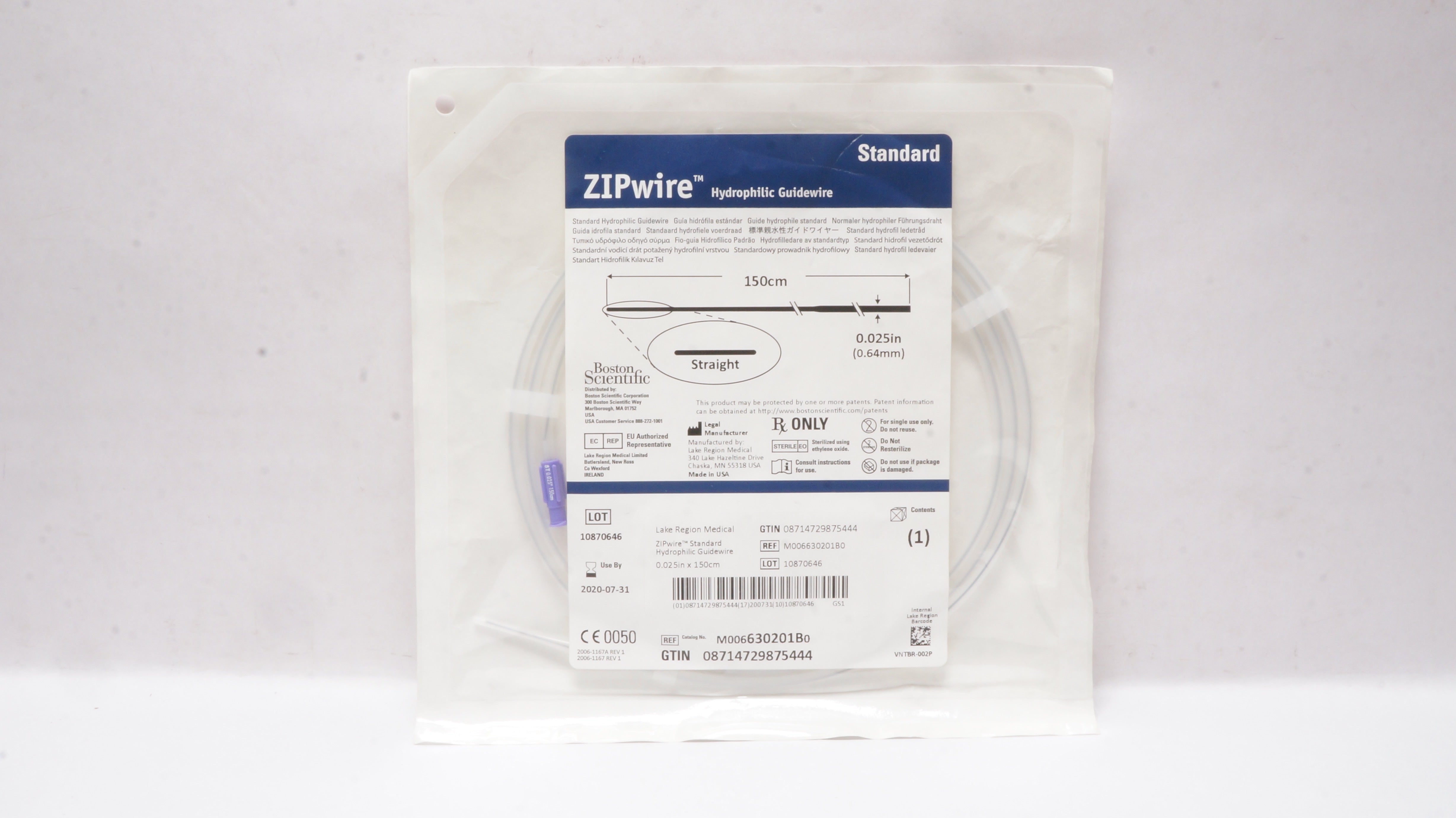 Boston Scientific 630201B ZIPwire Hydrophilic Guidewire 150cm x 0.025inch (x)
