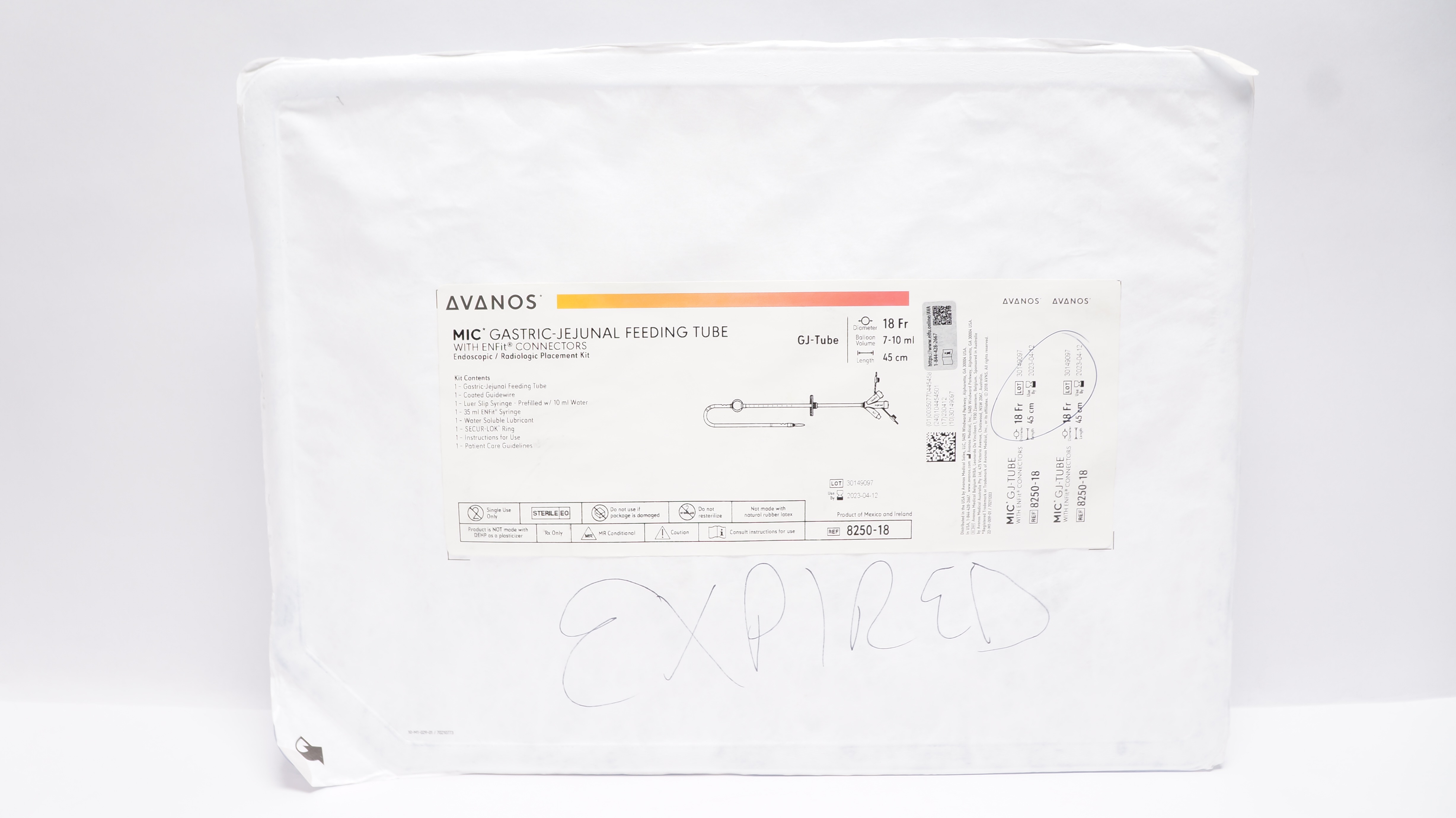 Avanos 8250-18 MIC Gastric-Jejunal Feeding Tube 18Fr x 45cm, 7-10mL (x)