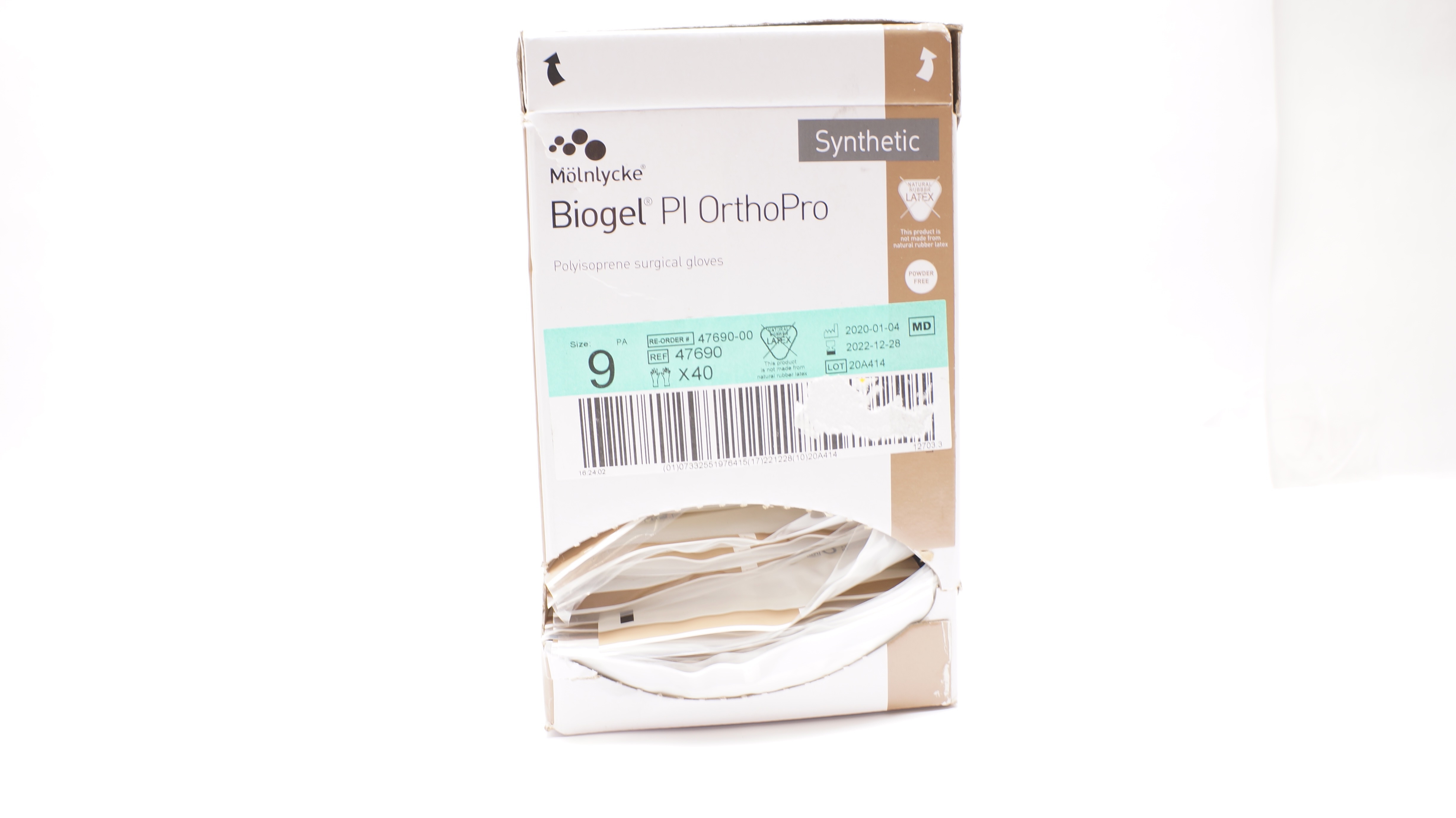 Molnlycke 47690 Biogel PI OrthoPro Polyisoprene Surgical Gloves, 9 (x)-Box of 37
