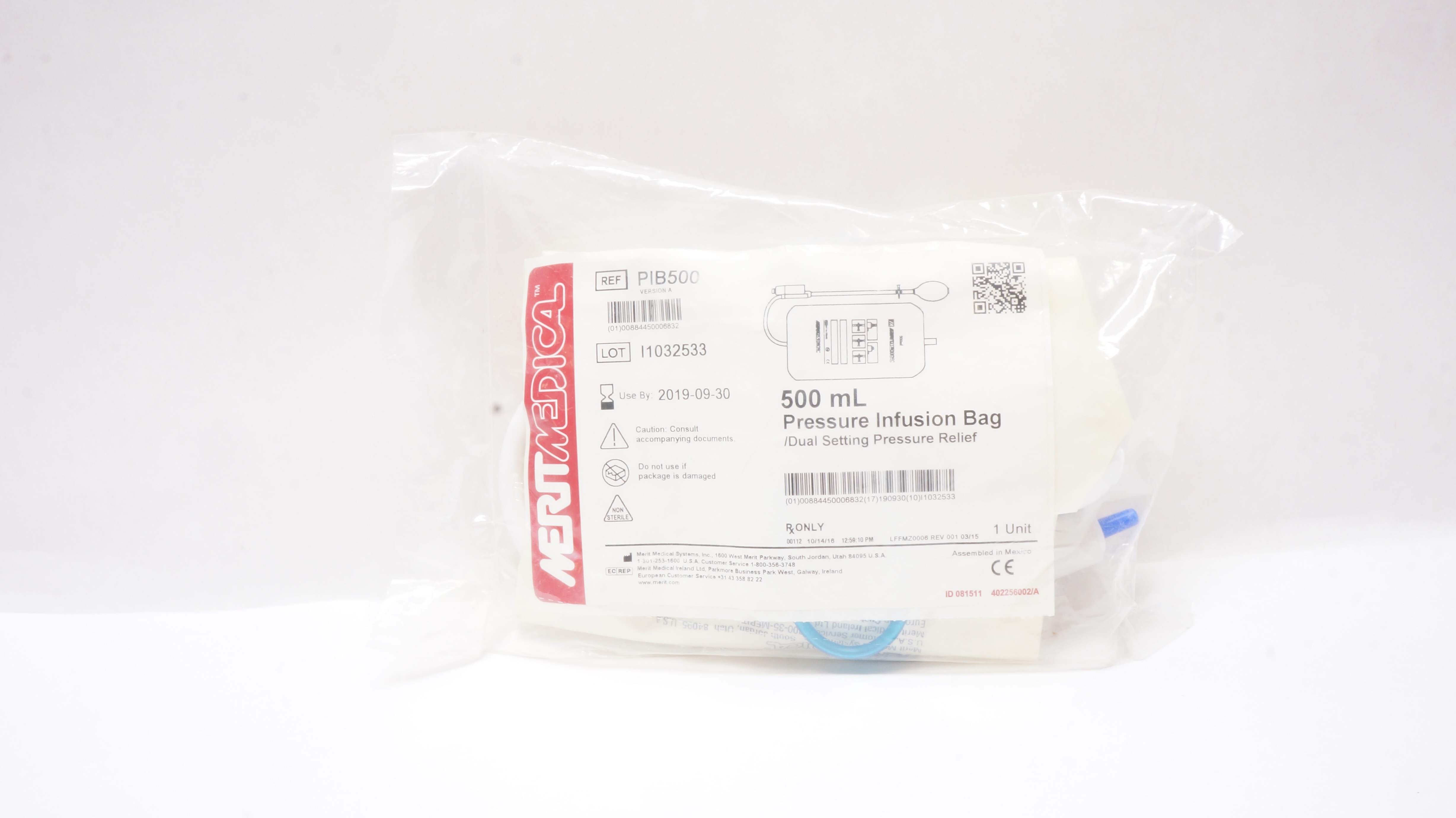 Merit Medical PIB500 500mL Pressure Infusion Bag Dual Setting Pressure Relief(x)