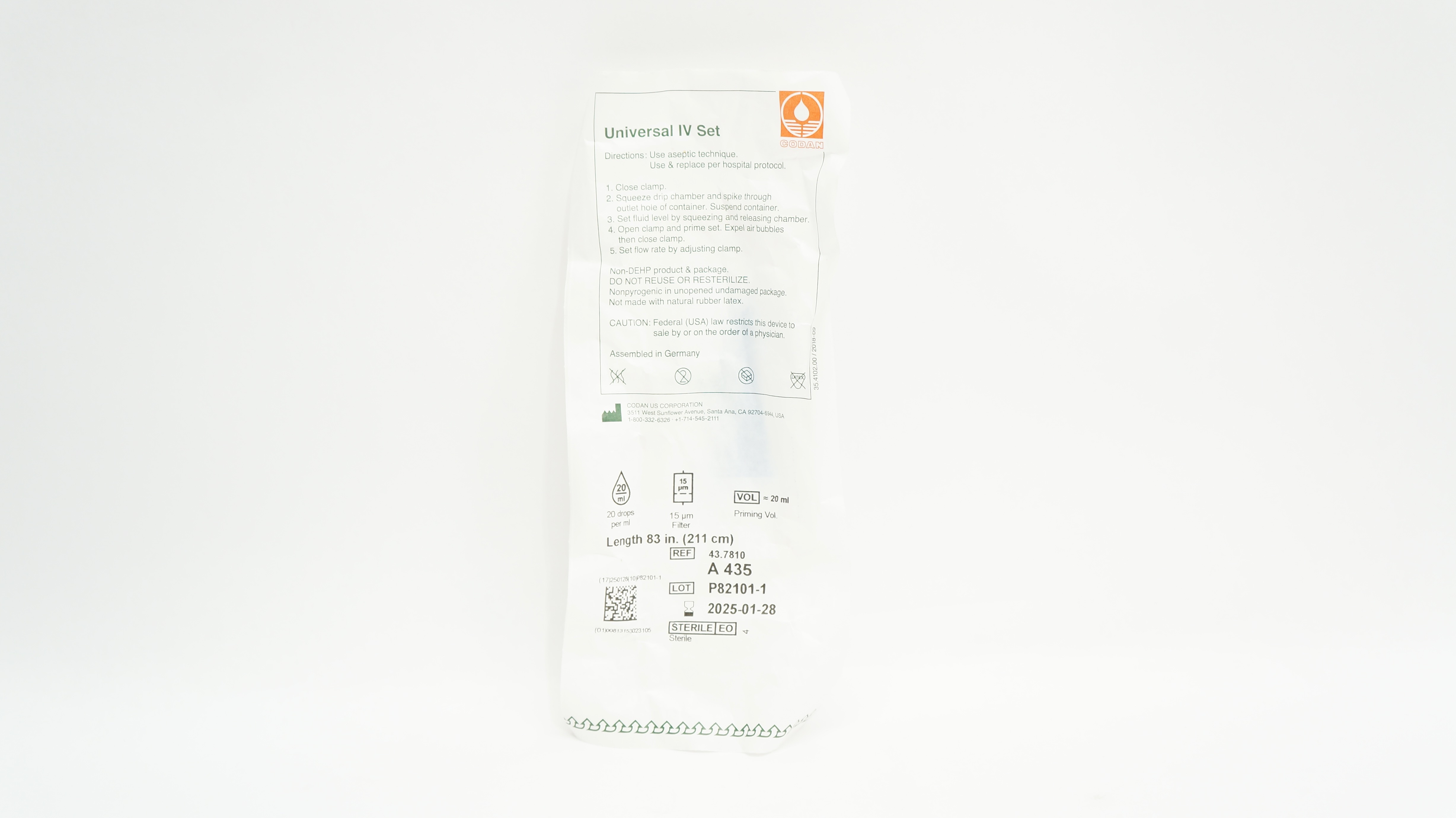 Codan 43.7810 Universal IV Set 20Drops/ml Filter 15µm 83inch, Prim. Vol. 20ml