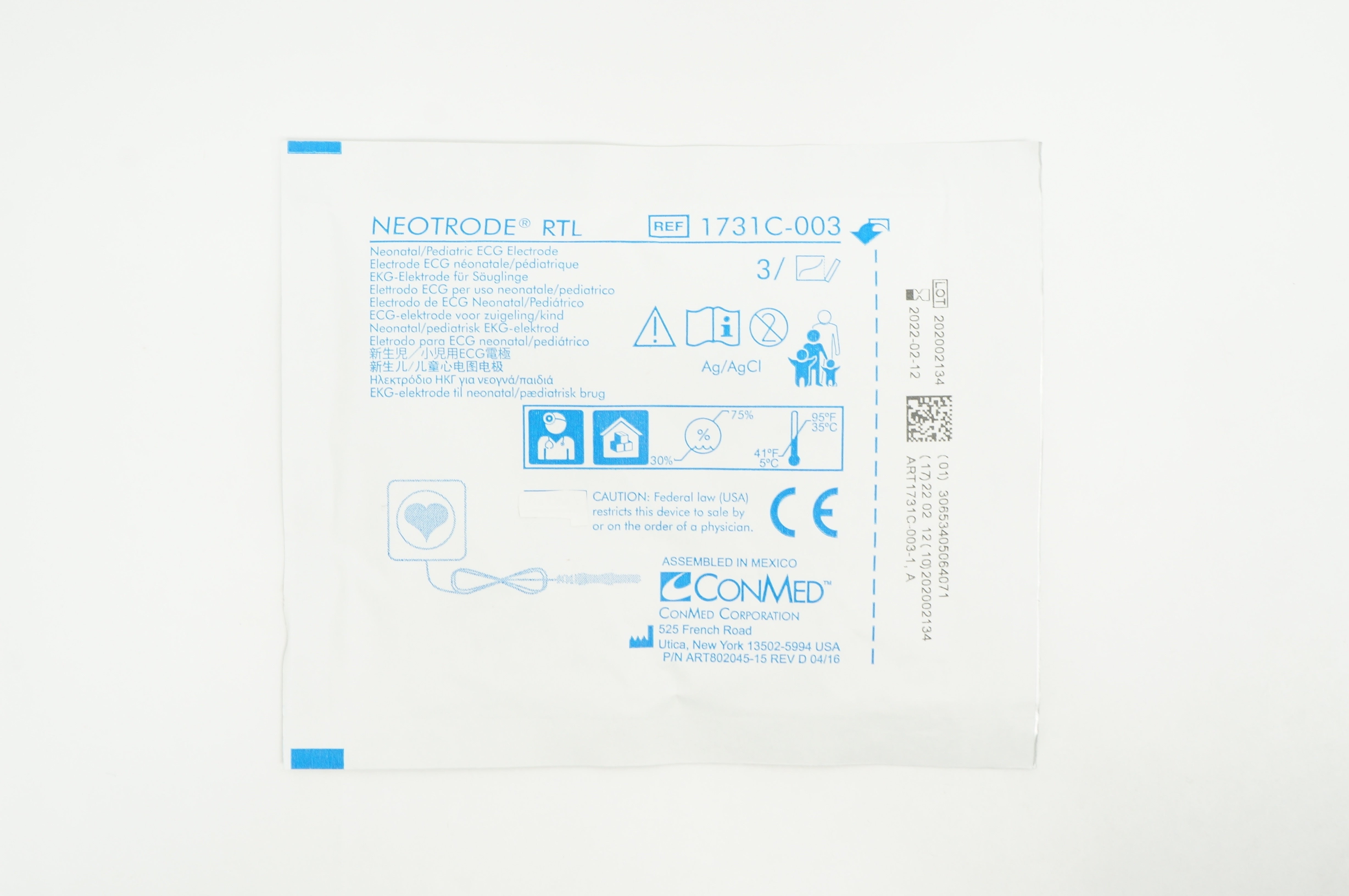 ConMed 1731C-003 Neotrode RTL Neonatal/Pediatric ECG Electrode (x) - Pack of 3