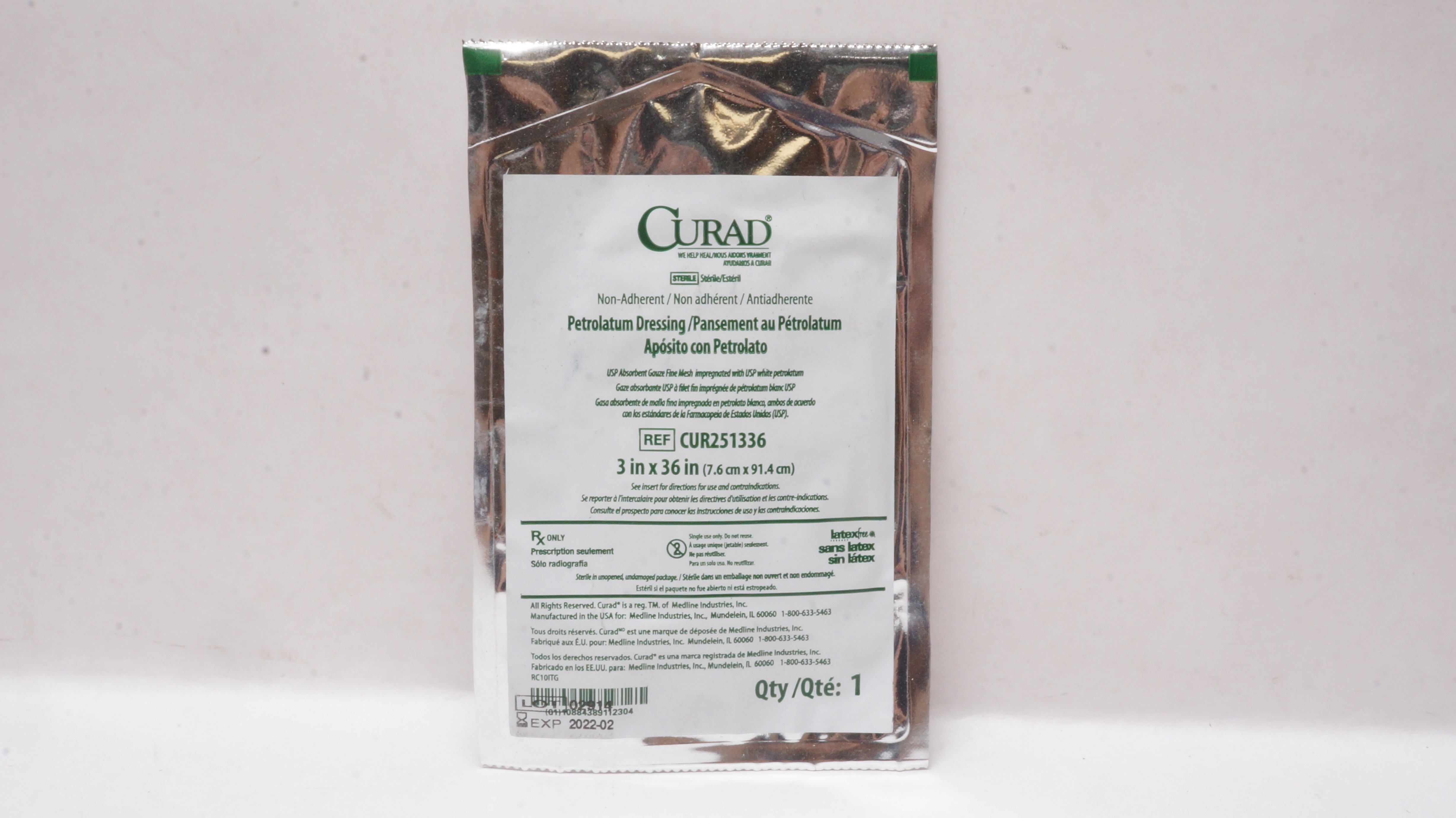Medline CUR251336 Curad Non-Adherent Petrolatum Dressing 3inch x 36inch (x)