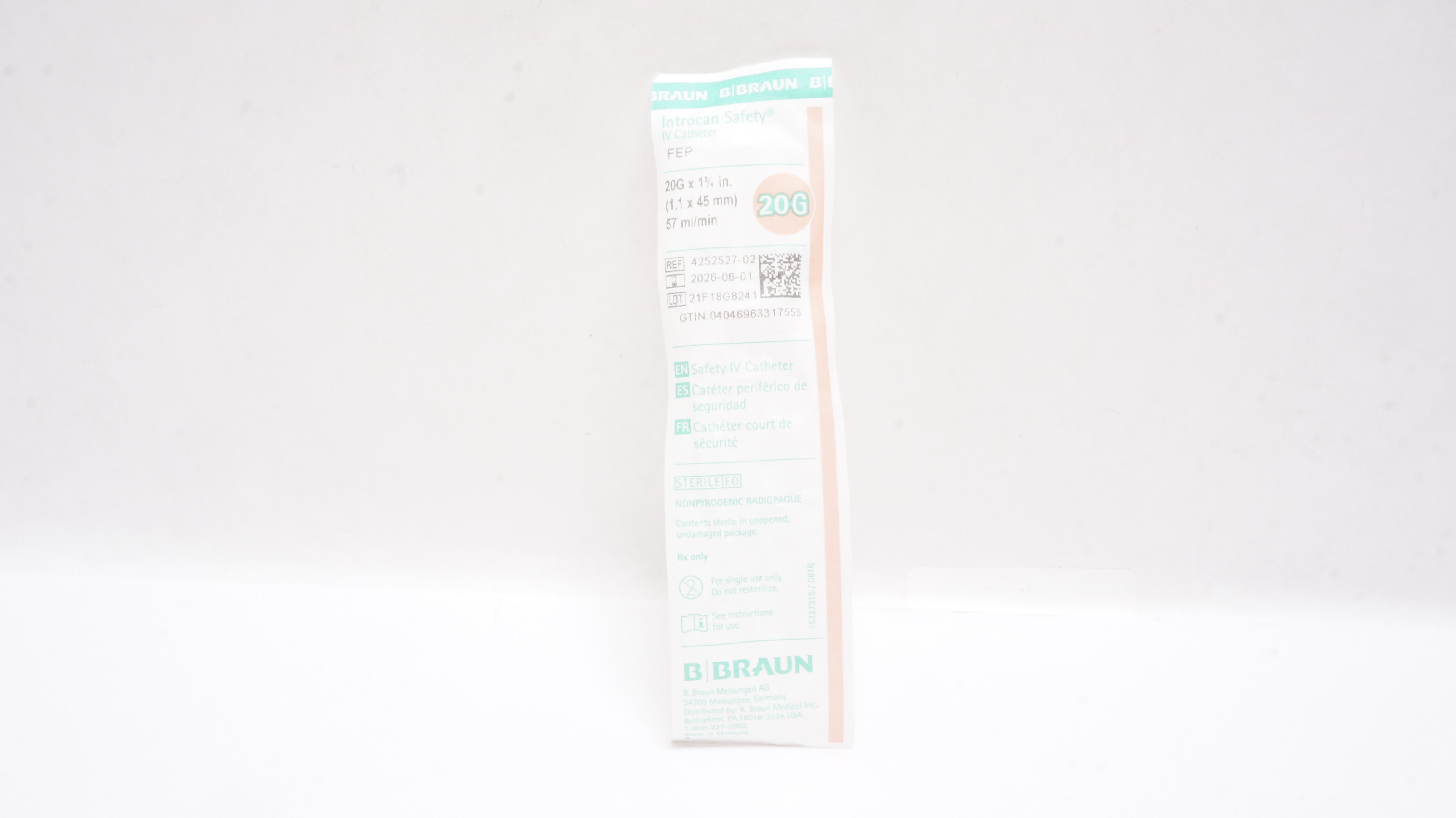 Braun 4252527-02 Introcan Safety IV Cath. 20G x 1-1/3inch