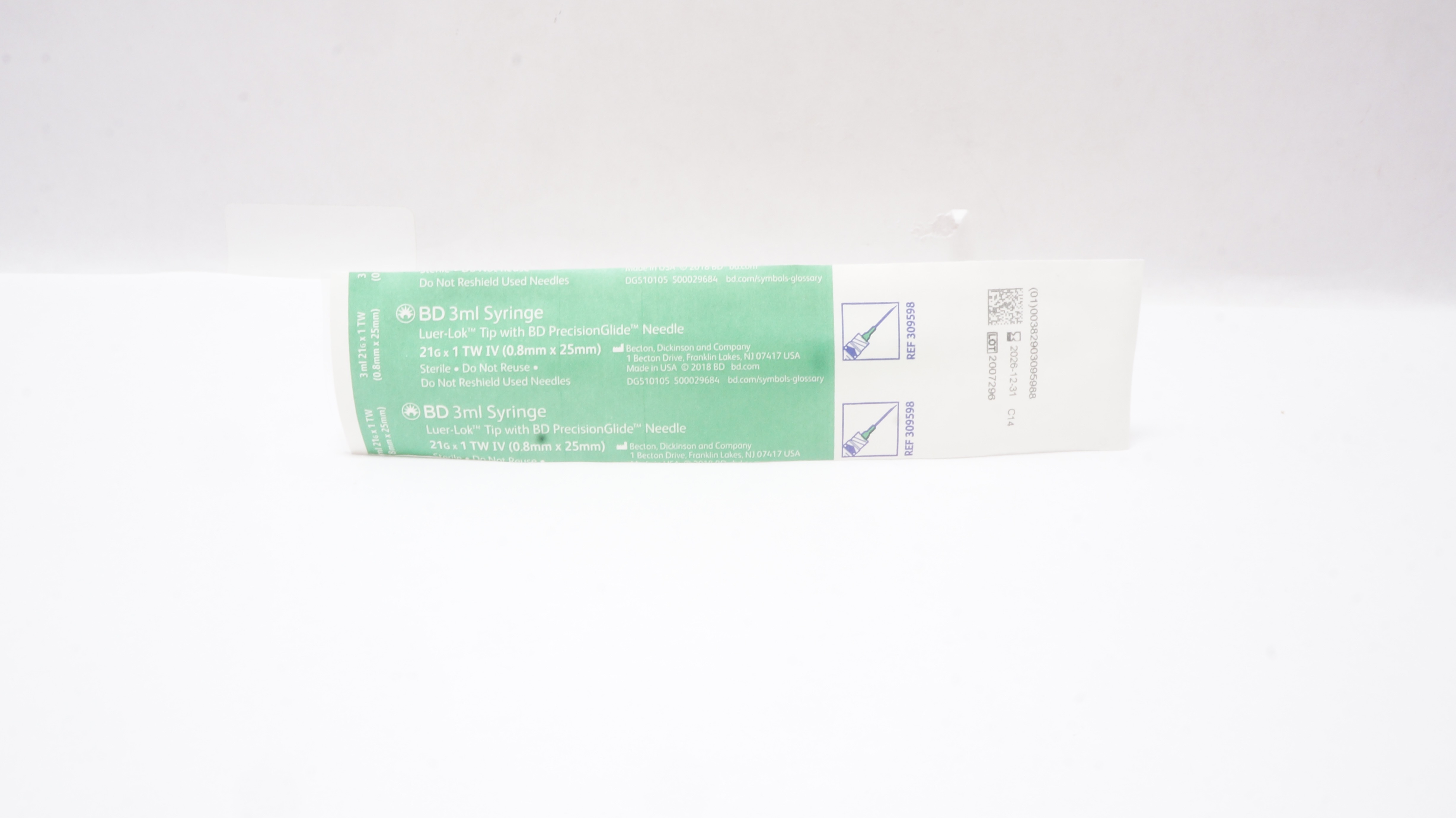 BD 309598 3mL Syringe Luer-Lok Tip w/PresisionGlide Ndle.  21G x 1 TW IV