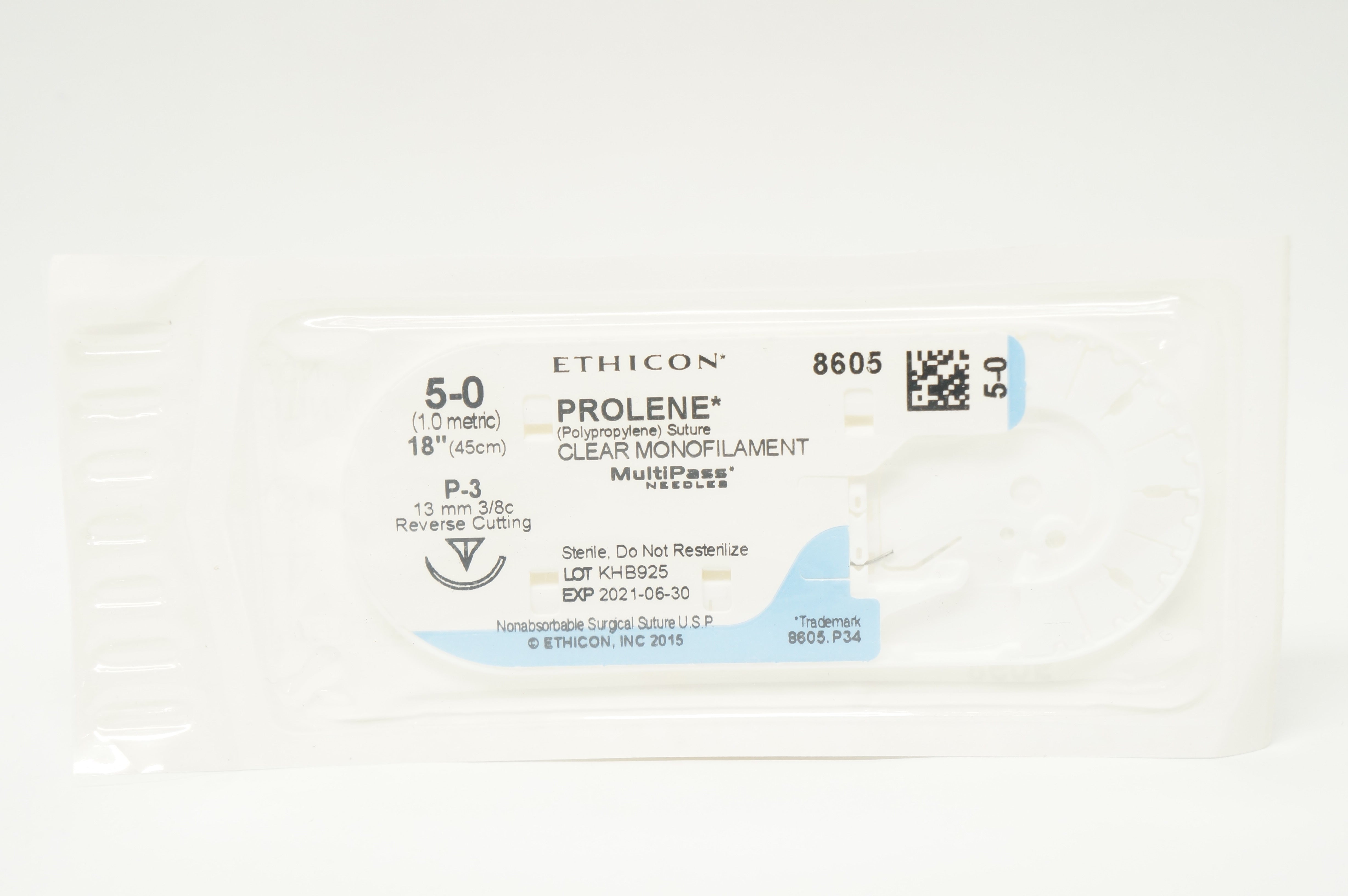 Ethicon 8605 5-0 PROLENE, P-3 13mm 3/8c Reverse Cutting, 18inch (x)