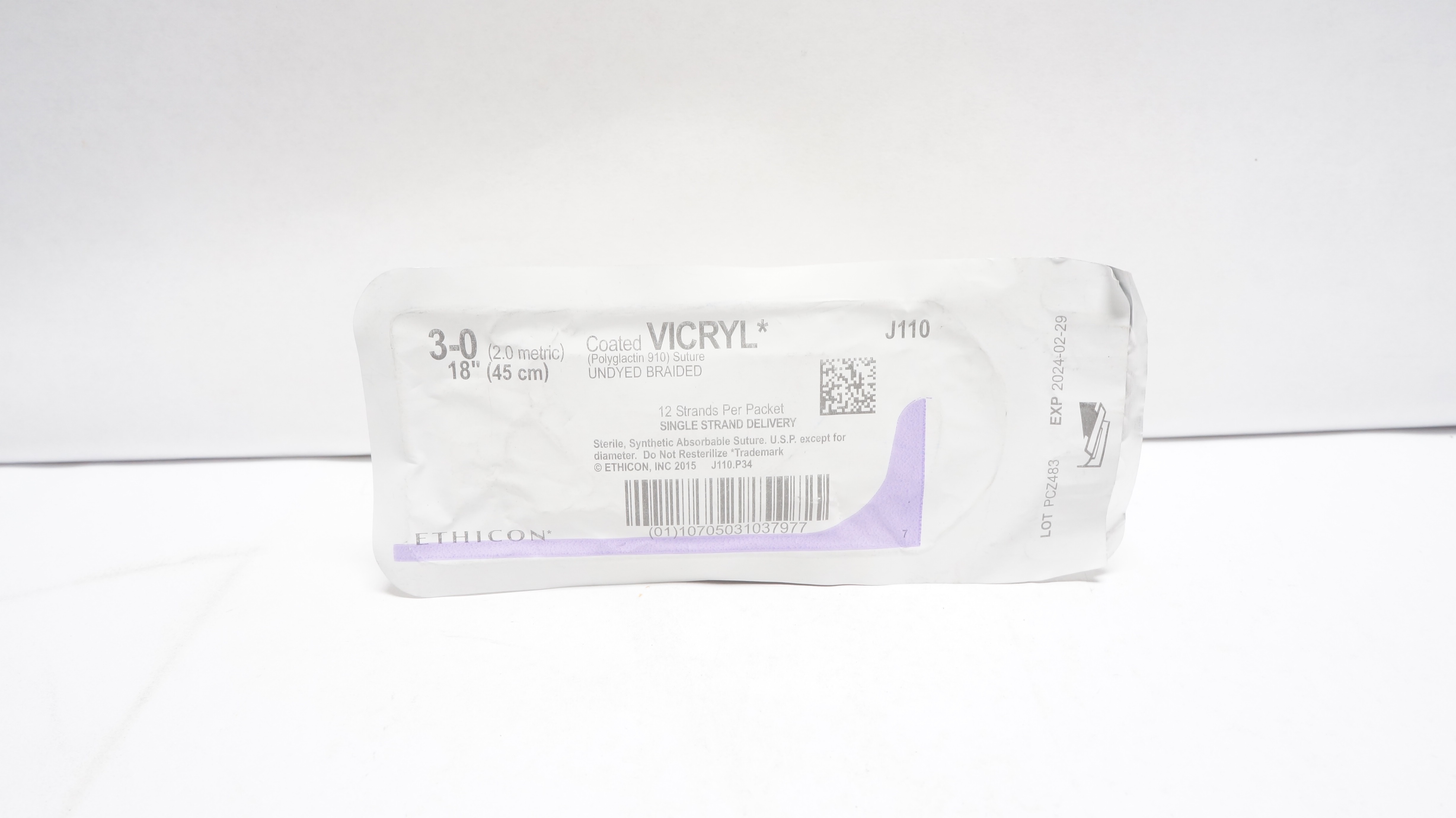 Ethicon J110 3-0 Coated VICRYL Polyglactin 910 Stre Undyed Braided 18inch (x)