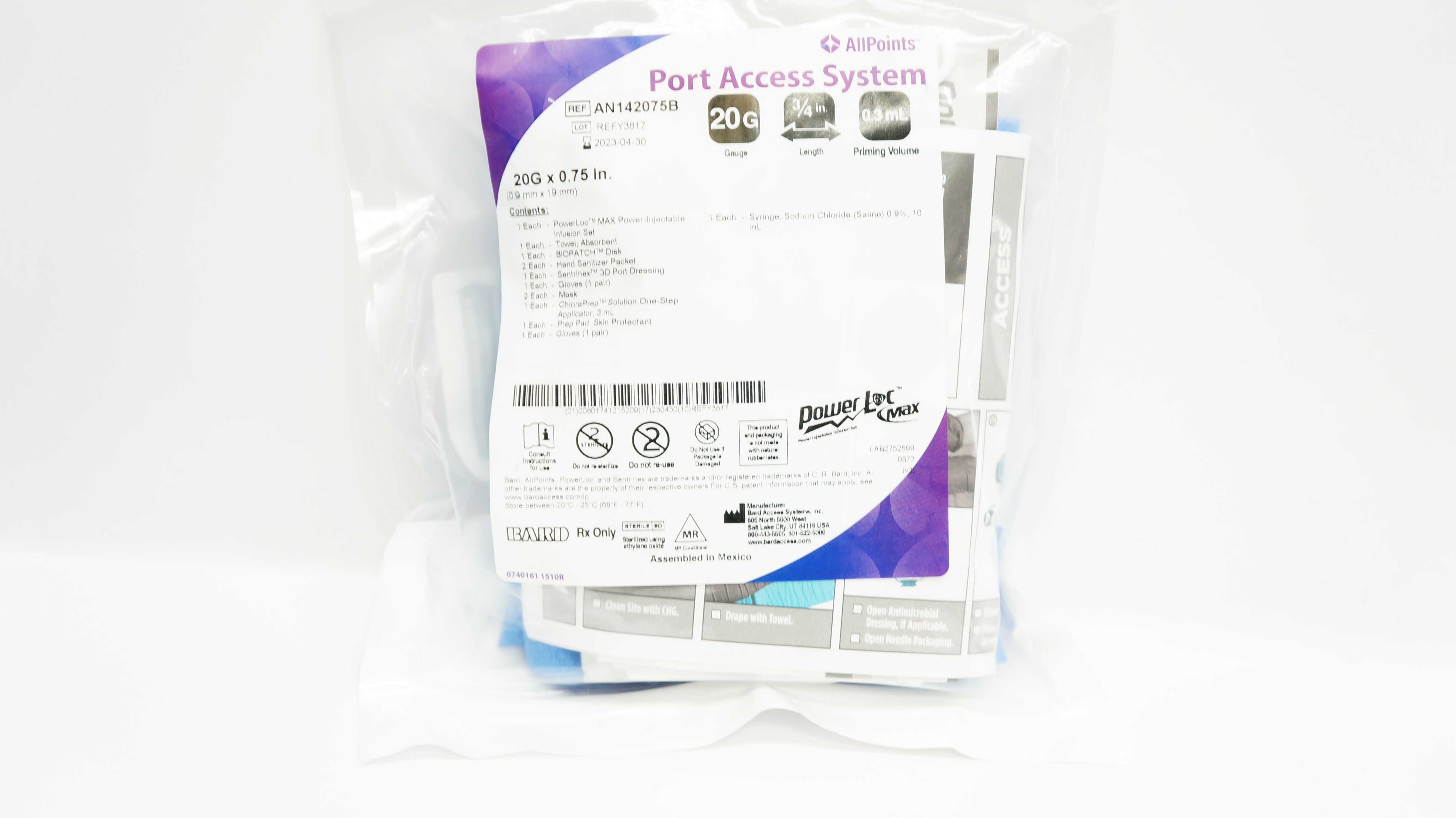 Bard AN142075B PowerLoc Max Port Access System 20G x 0.75inch 3mL (x)