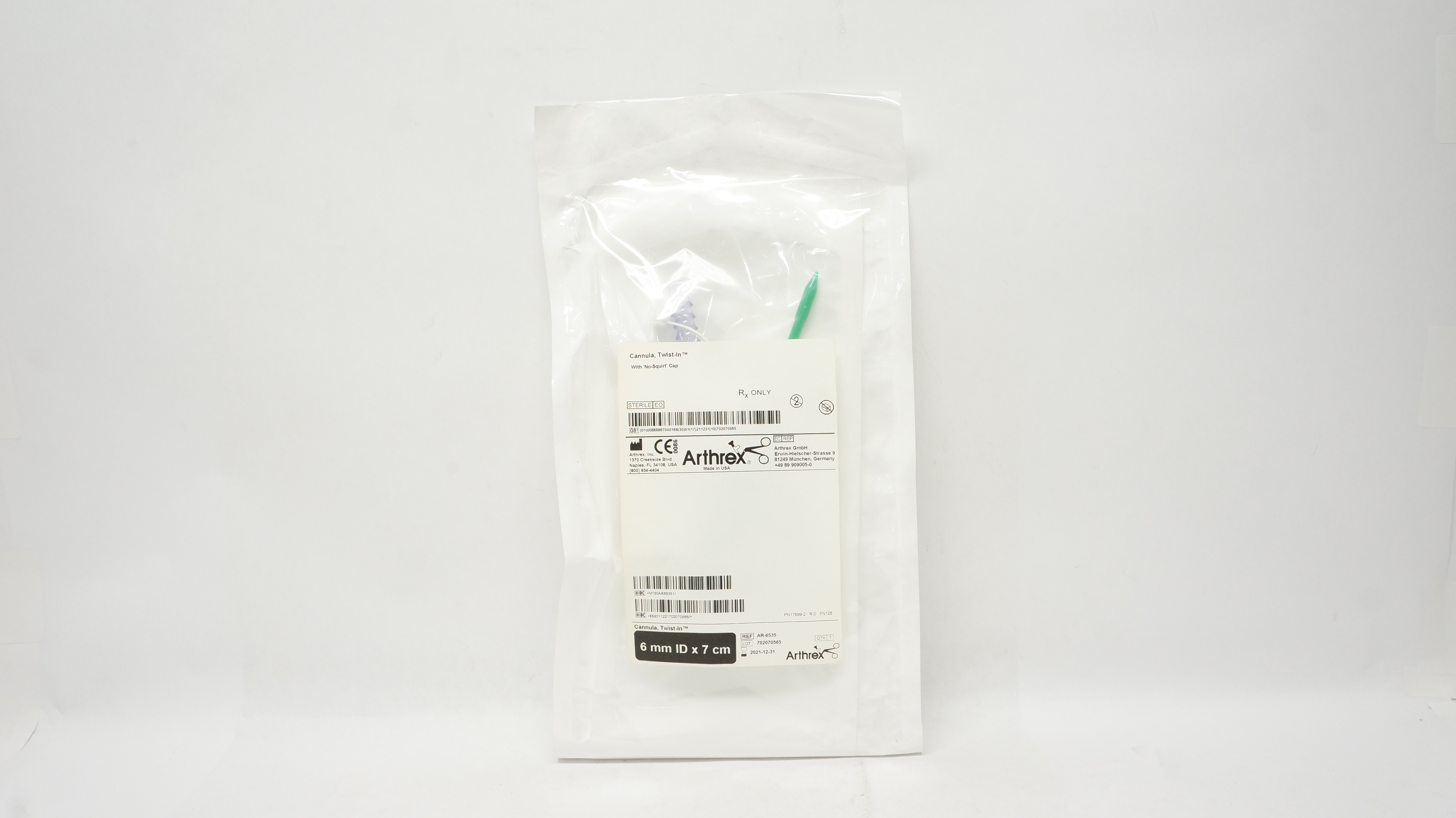 Arthrex AR-6535 Cannula Twist-In With No-Squirt Cap 6mm x 7cm (x)