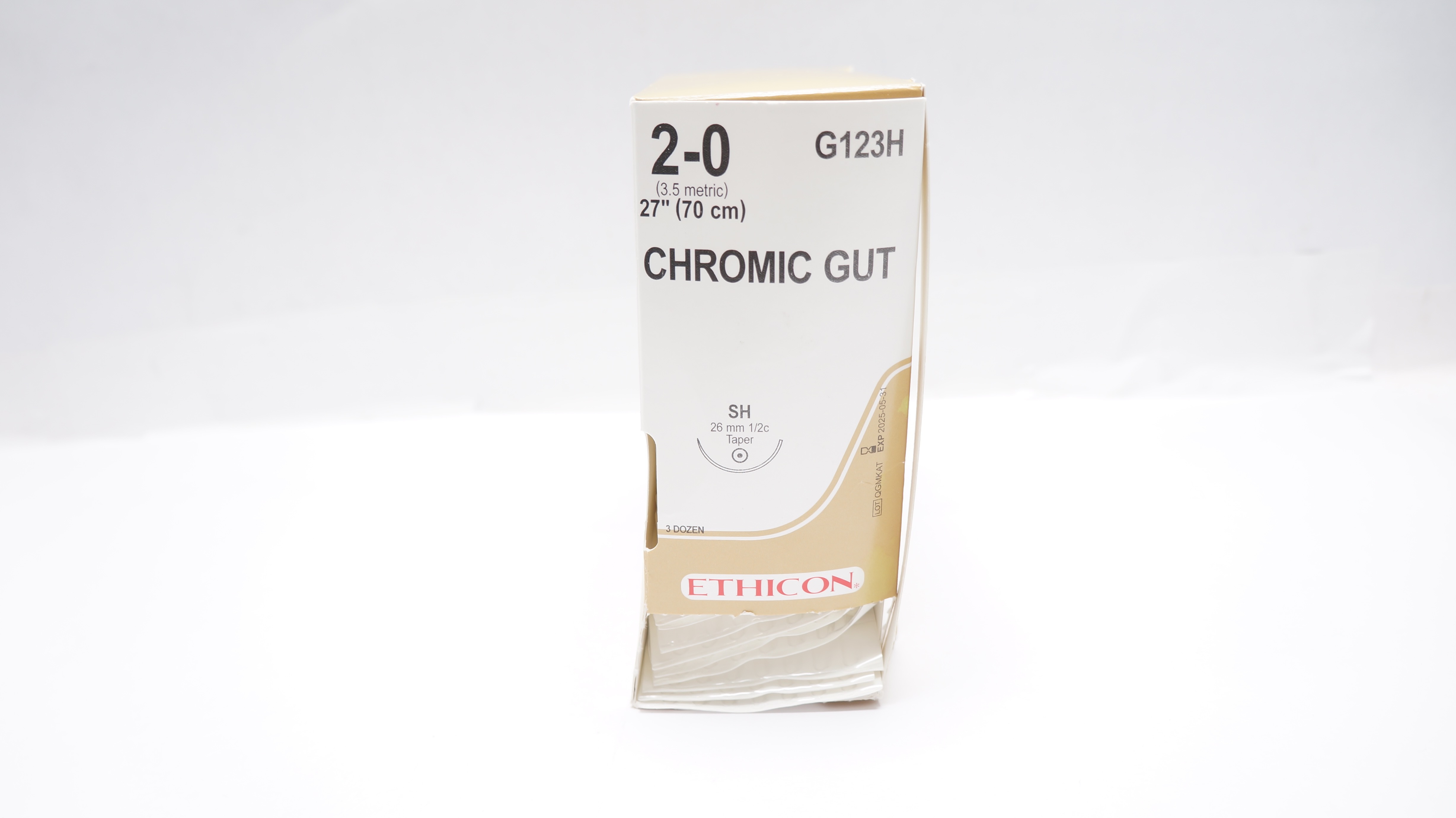 Ethicon G123H 2-0 Chromic Gut Surgical Stre SH 26mm 1/2c Taper 27inch -Box of 26